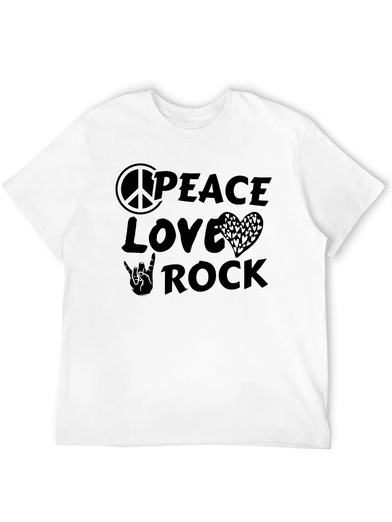 Peace Love Rock Graphic Tee - Black Casual T-Shirt
