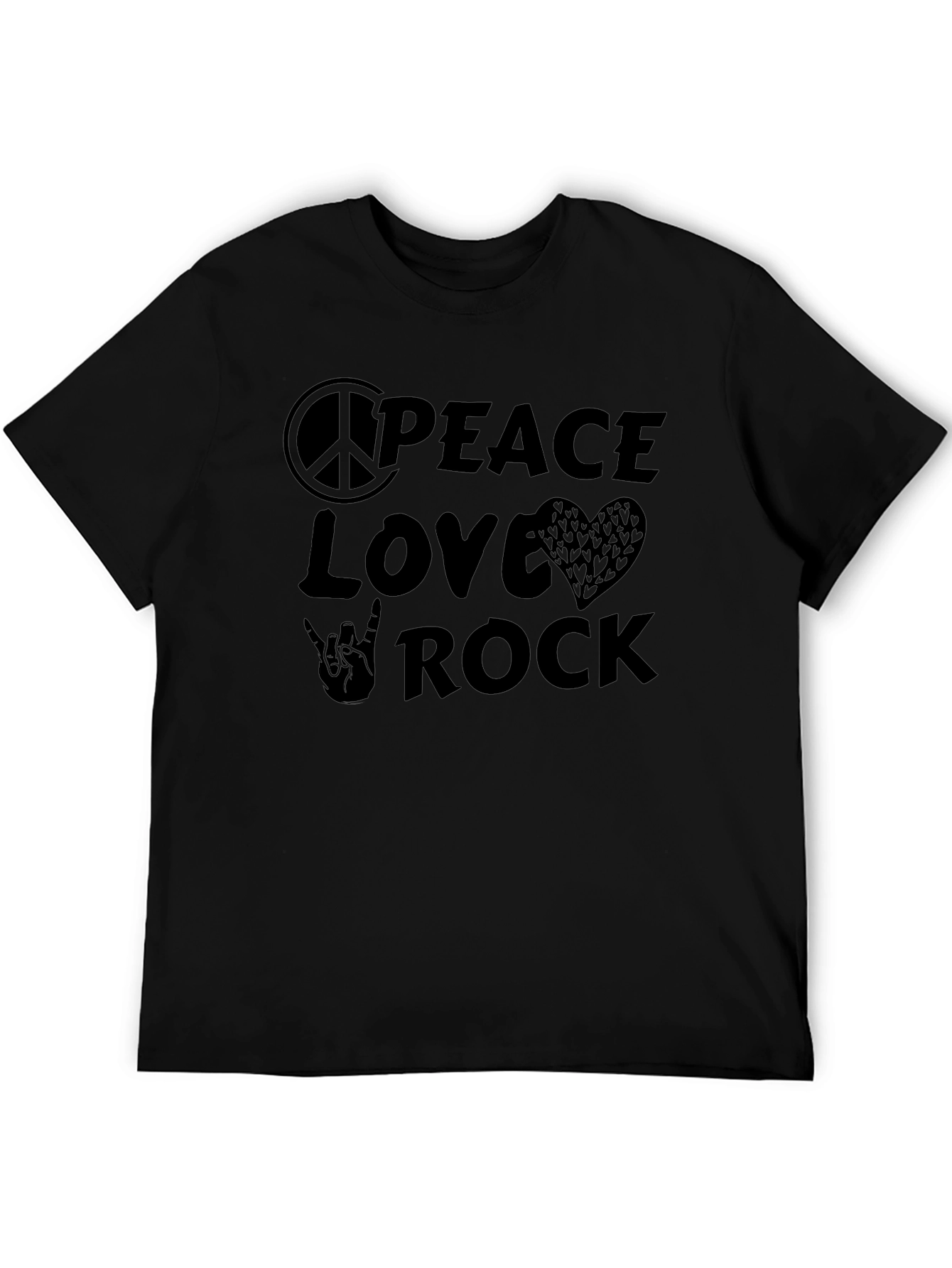 Peace Love Rock Graphic Tee - Black Casual T-Shirt