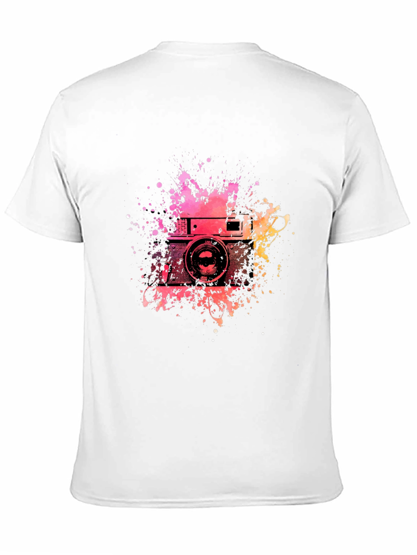 Retro Camera Splash Graphic Tee - Black Cotton T-Shirt