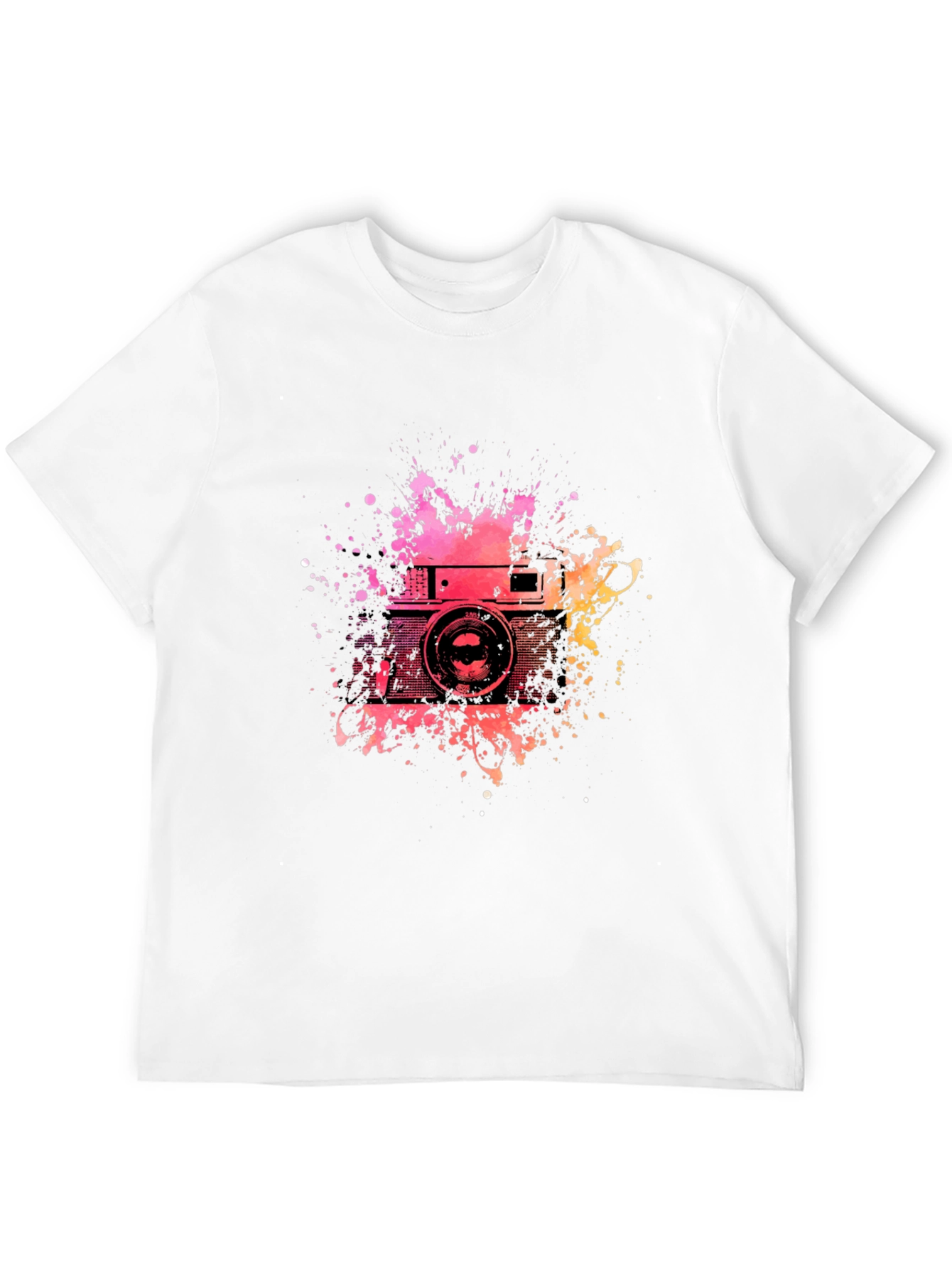 Retro Camera Splash Graphic Tee - Black Cotton T-Shirt
