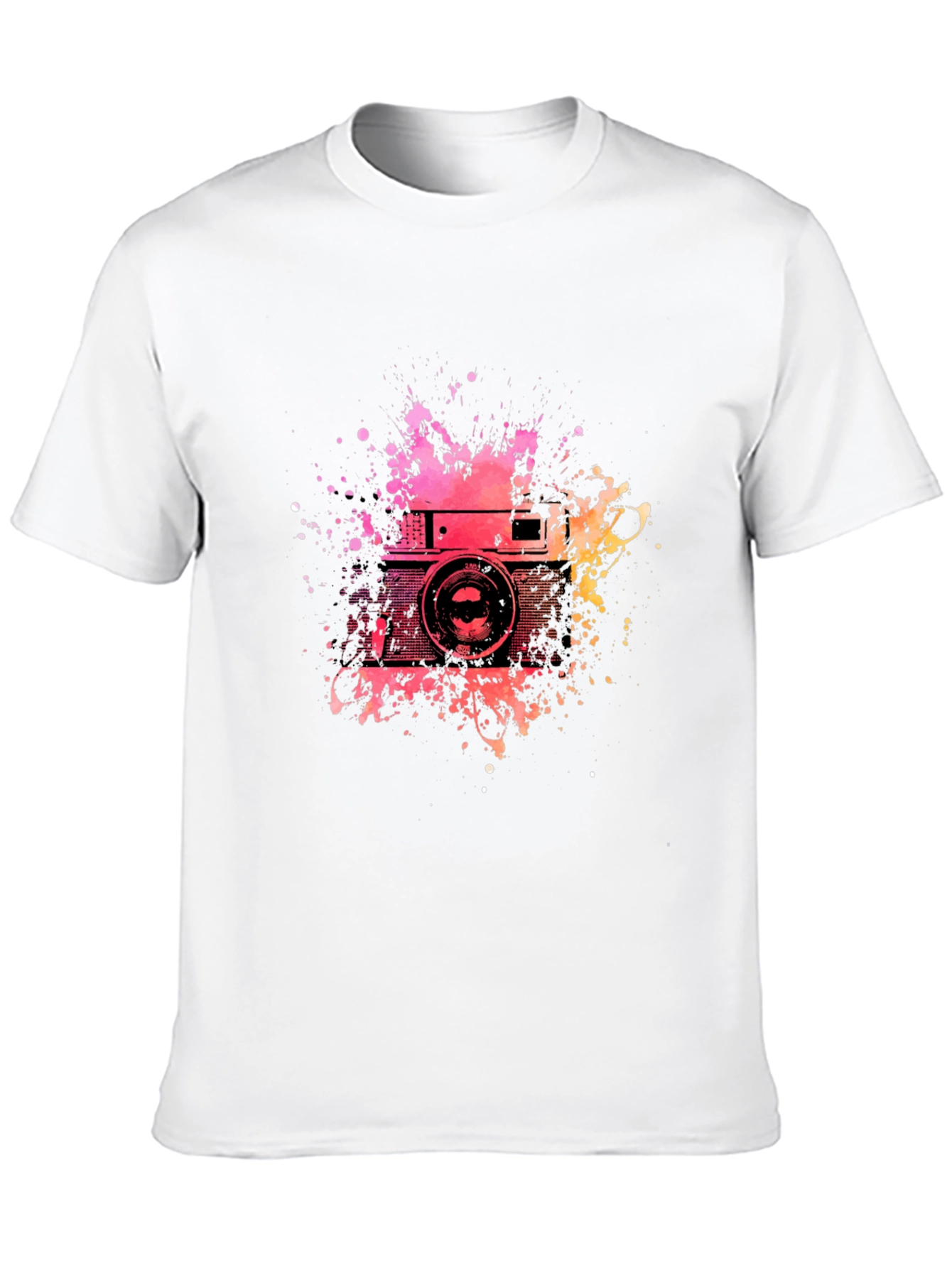 Retro Camera Splash Graphic Tee - Black Cotton T-Shirt