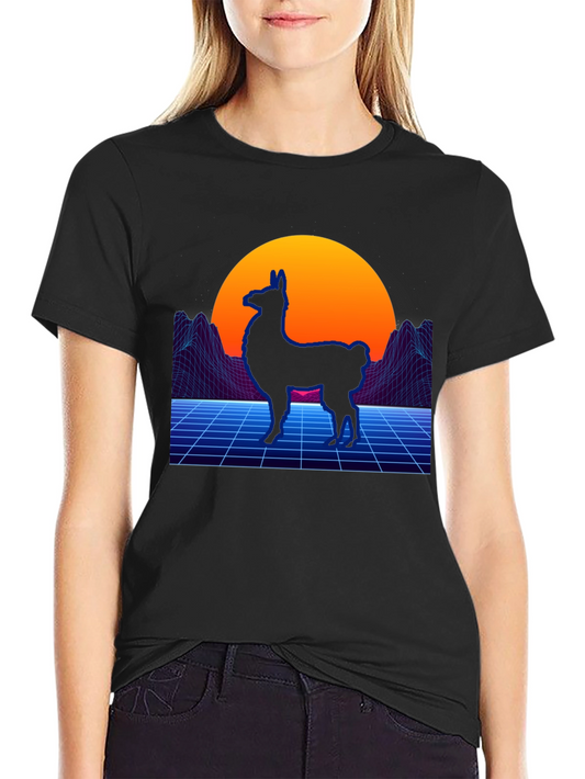 Retro Llama Graphic T-Shirt - Vaporwave Style