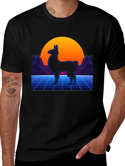 Retro Llama Graphic T-Shirt - Vaporwave Style