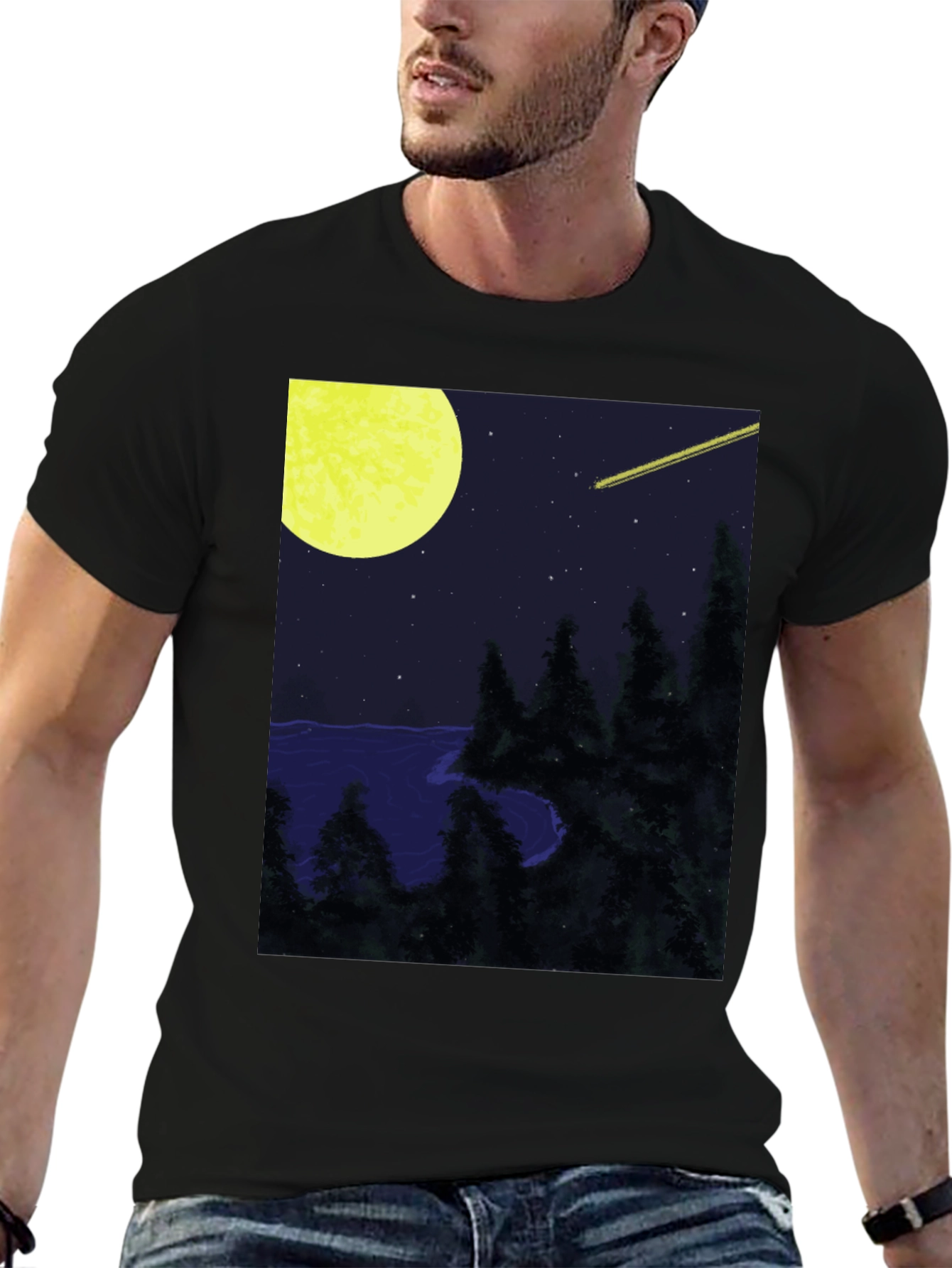 Nightscape T-Shirt - Moon Stars and Shooting Star Design