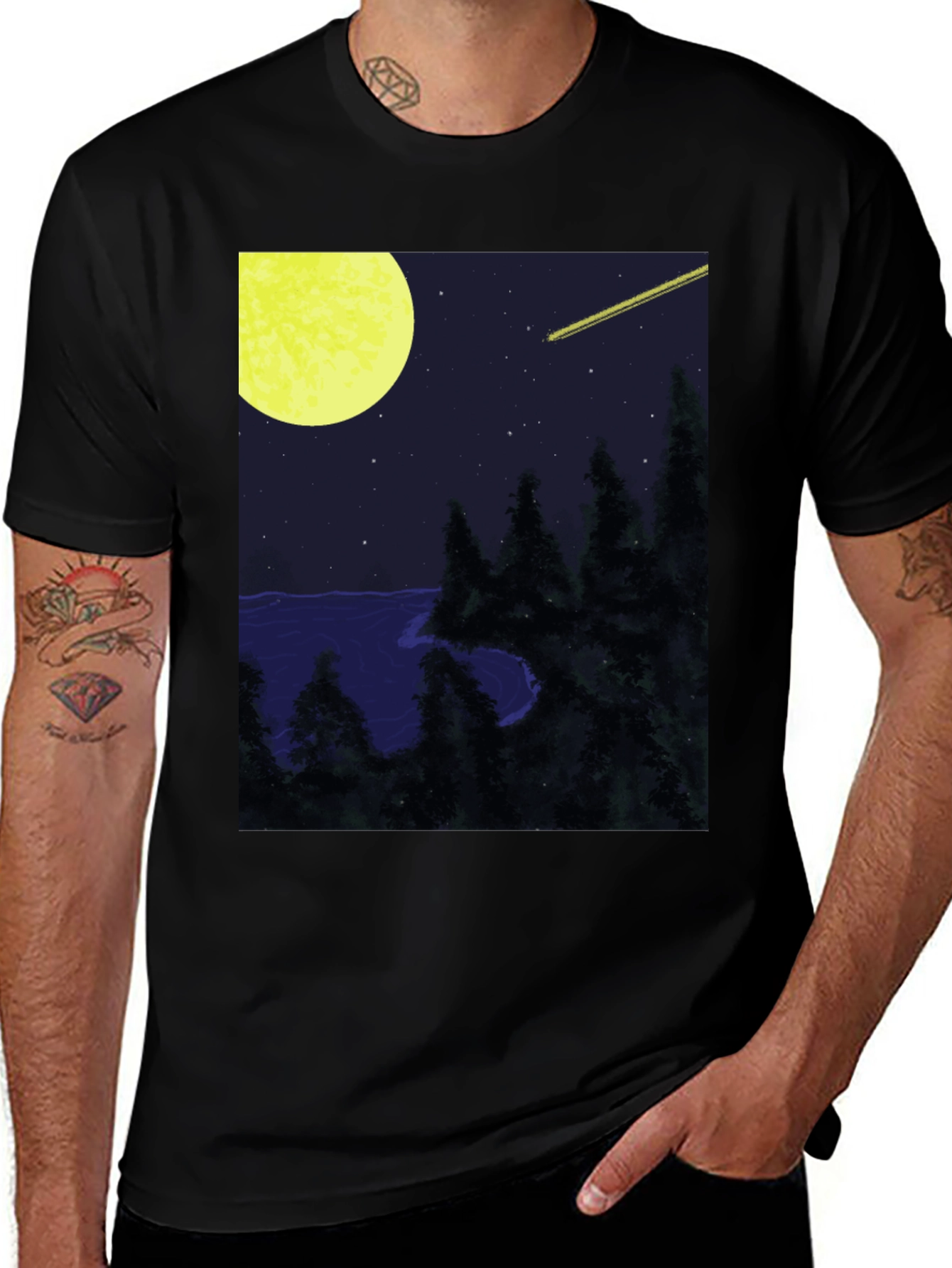 Nightscape T-Shirt - Moon Stars and Shooting Star Design