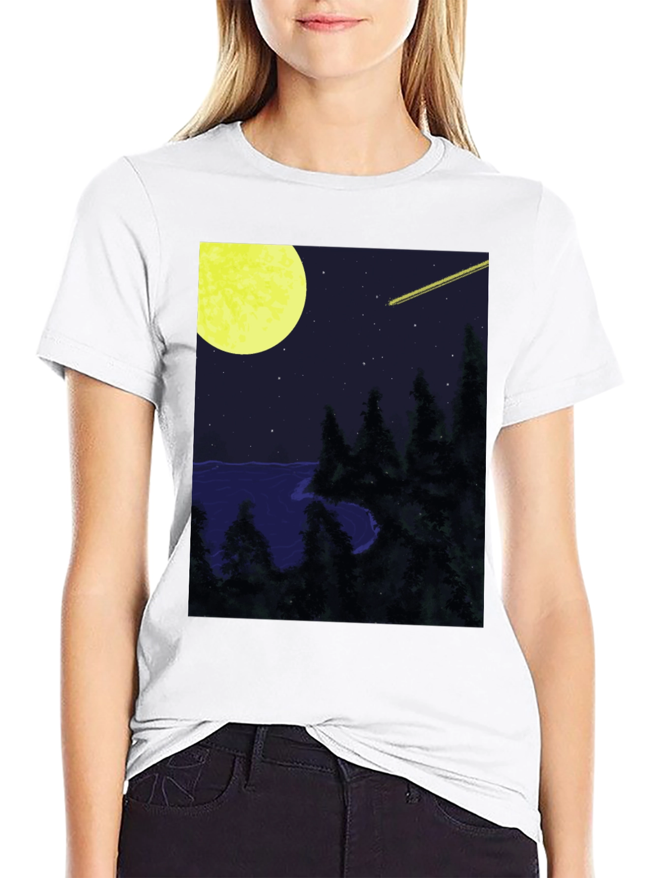 Nightscape T-Shirt - Moon Stars and Shooting Star Design