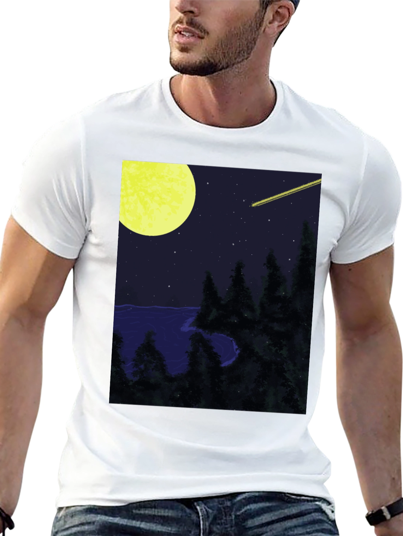 Nightscape T-Shirt - Moon Stars and Shooting Star Design