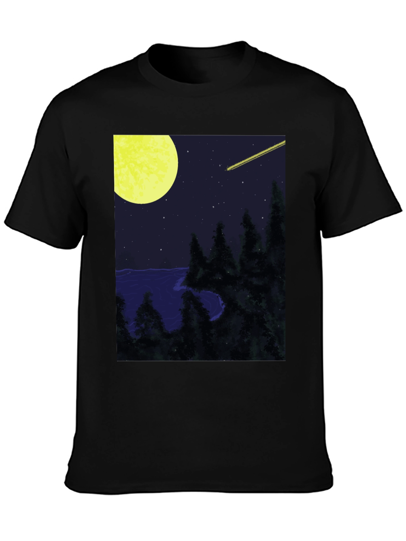 Nightscape T-Shirt - Moon Stars and Shooting Star Design