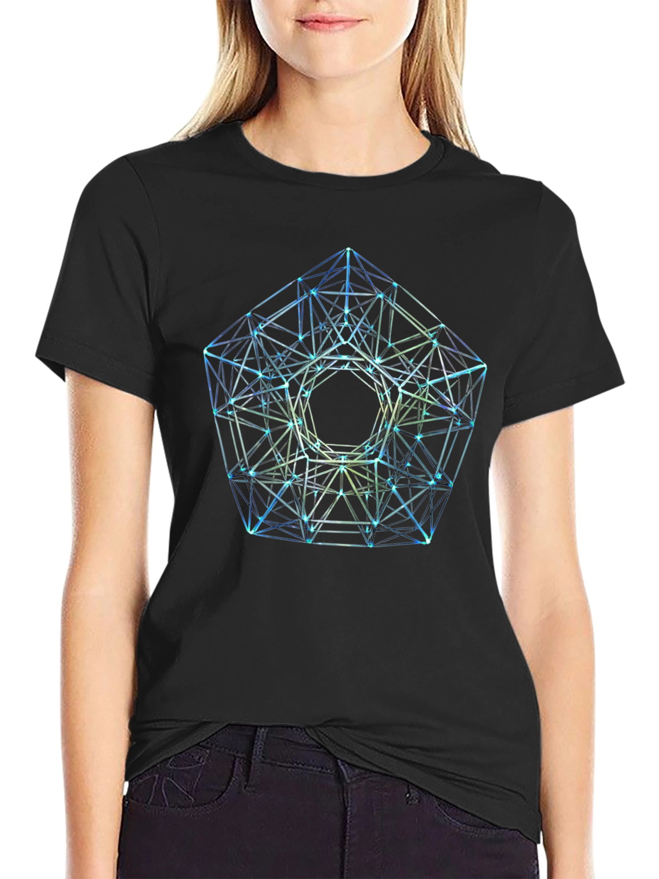 Geometric Pattern T-Shirt - Black