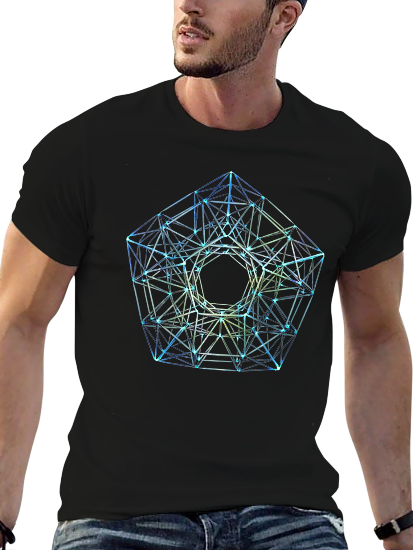 Geometric Pattern T-Shirt - Black