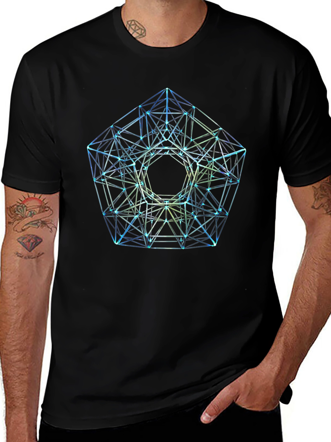 Geometric Pattern T-Shirt - Black