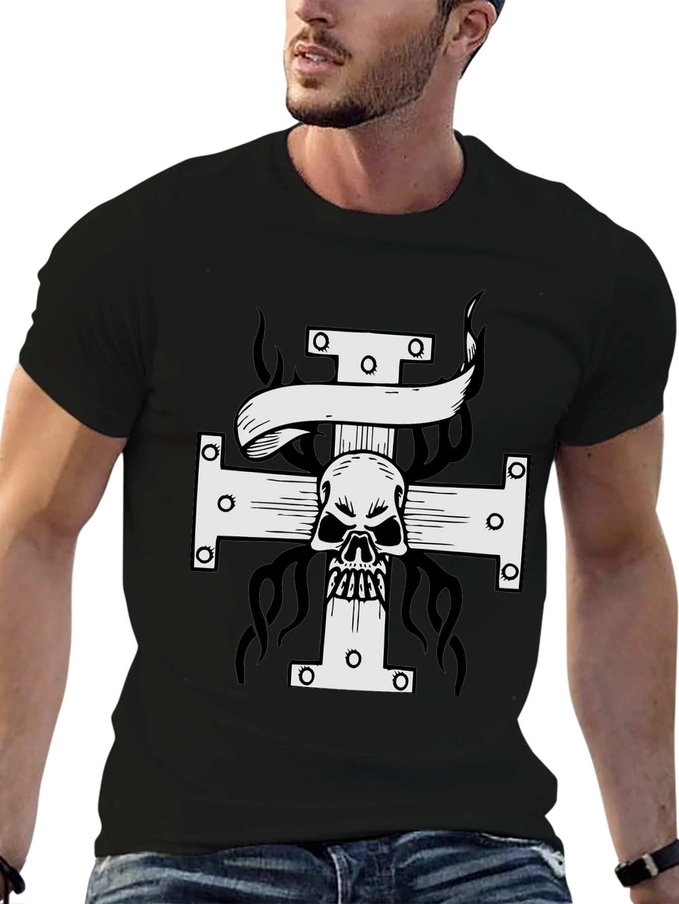 Skull Cross Graphic Tee - Black