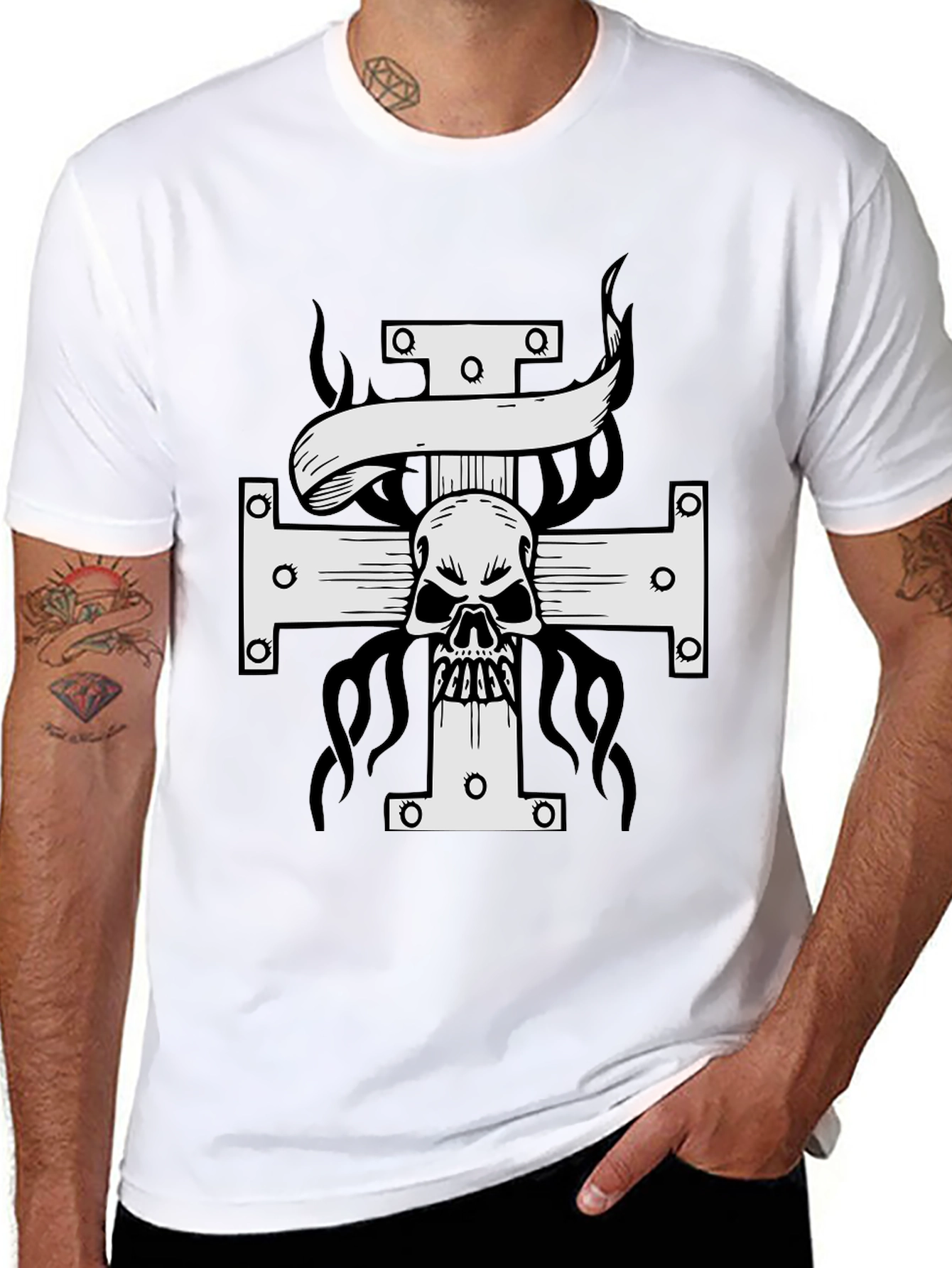 Skull Cross Graphic Tee - Black