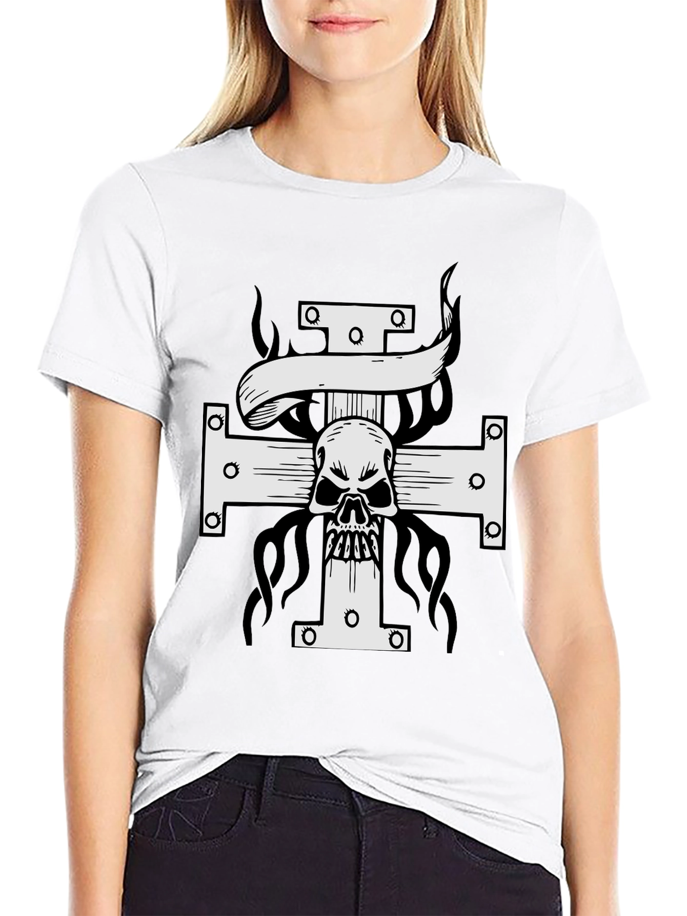 Skull Cross Graphic Tee - Black