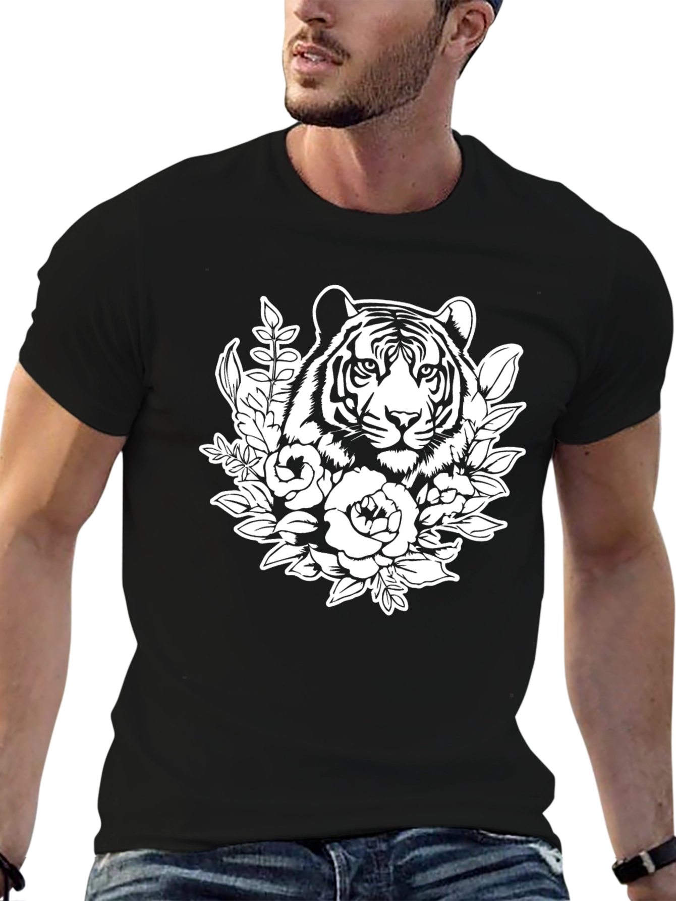 Floral Tiger Graphic Tee - Black