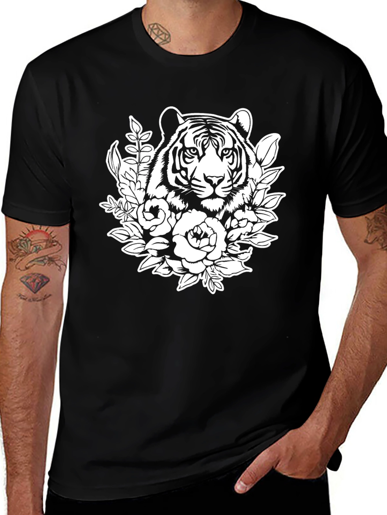 Floral Tiger Graphic Tee - Black