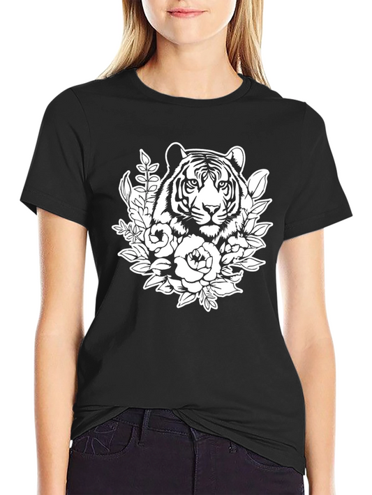 Floral Tiger Graphic Tee - Black