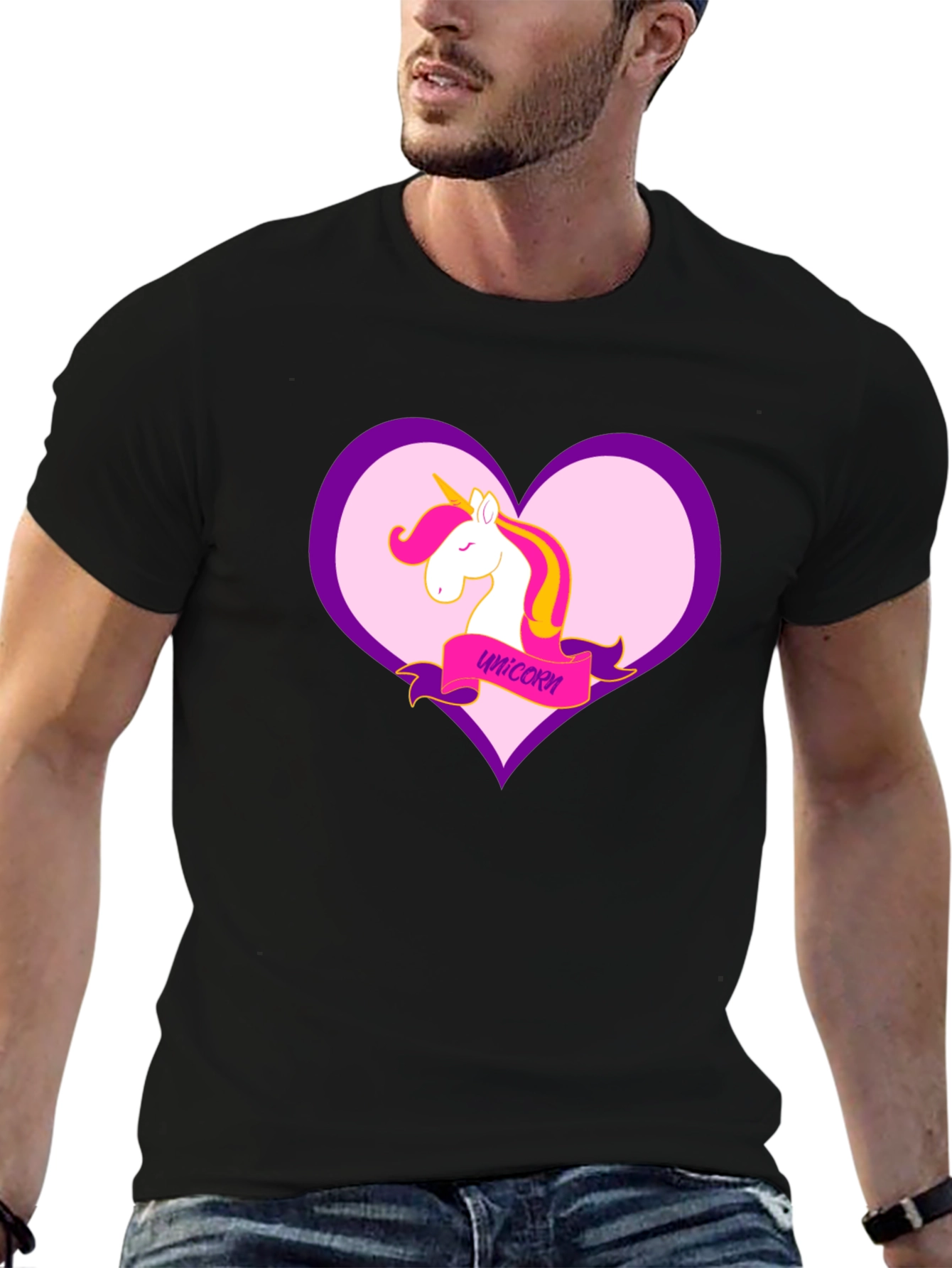 Unicorn Heart Graphic Black T-Shirt