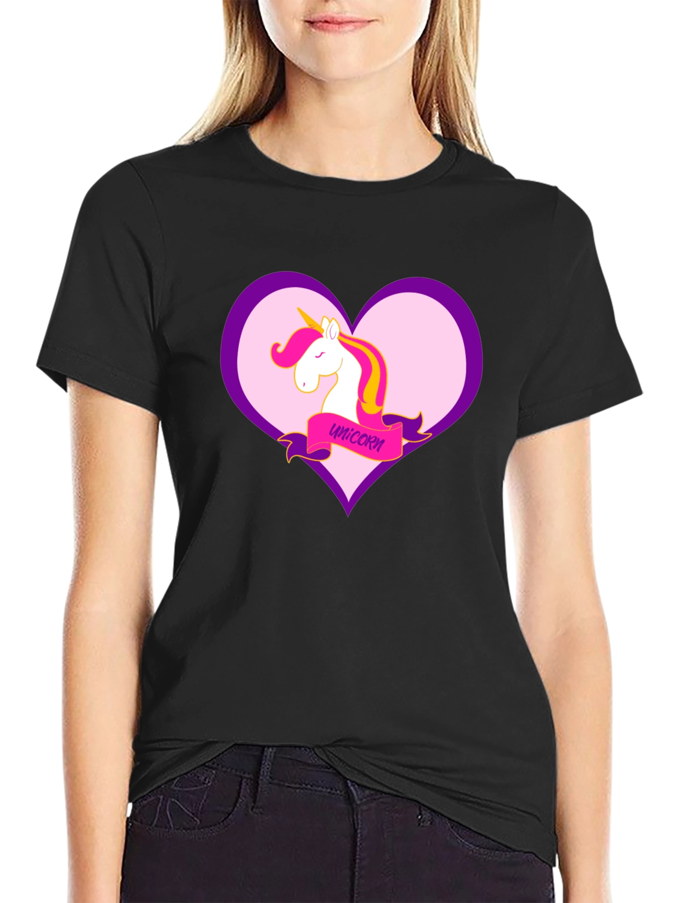 Unicorn Heart Graphic Black T-Shirt