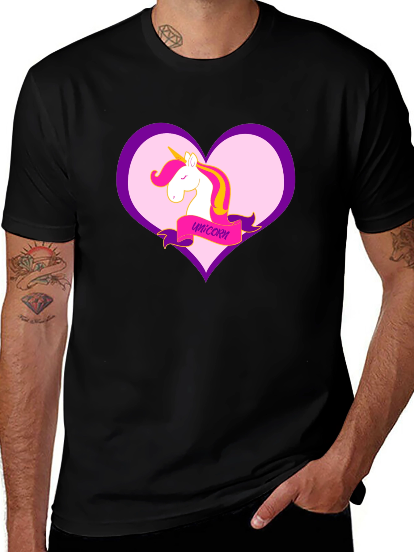 Unicorn Heart Graphic Black T-Shirt