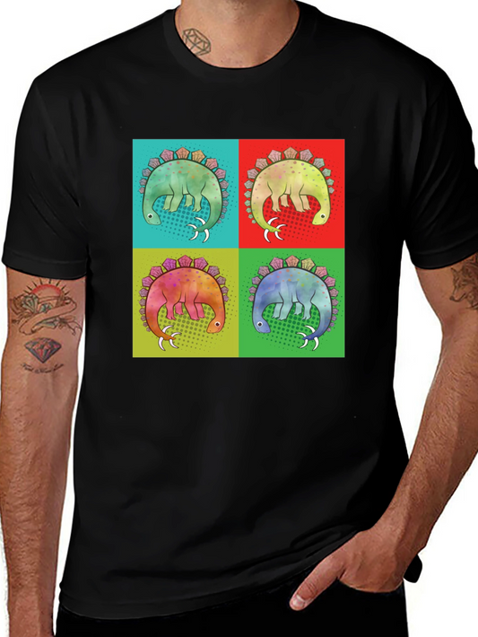 Dino Pop Art T-Shirt - Colorful Stegosaurus Graphic Tee