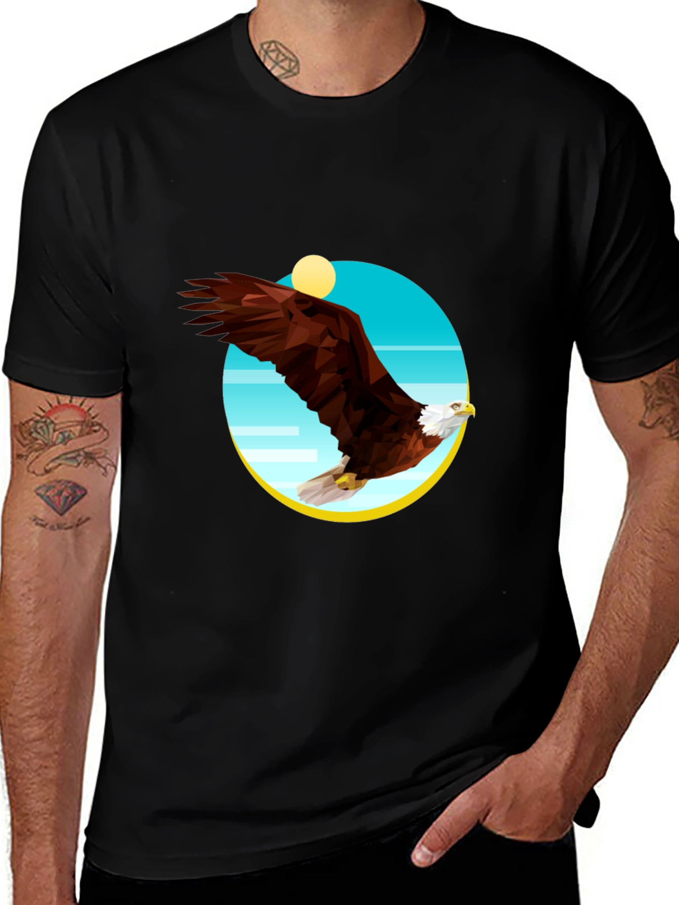 Geometric Eagle Graphic Tee - Mens Black T-Shirt