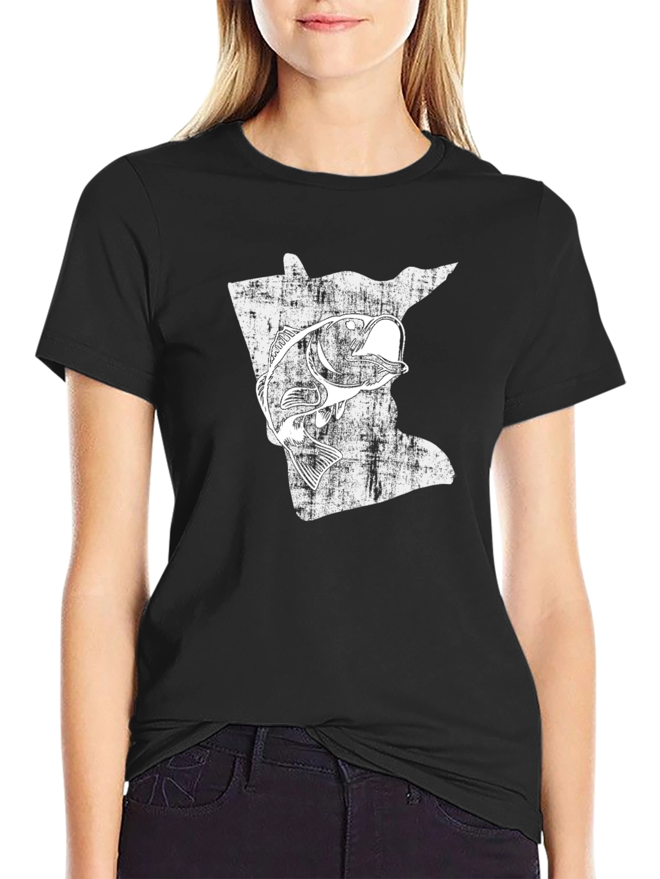 Minnesota Fishing T-Shirt - State Map Bass Design