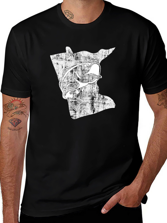 Minnesota Fishing T-Shirt - State Map Bass Design