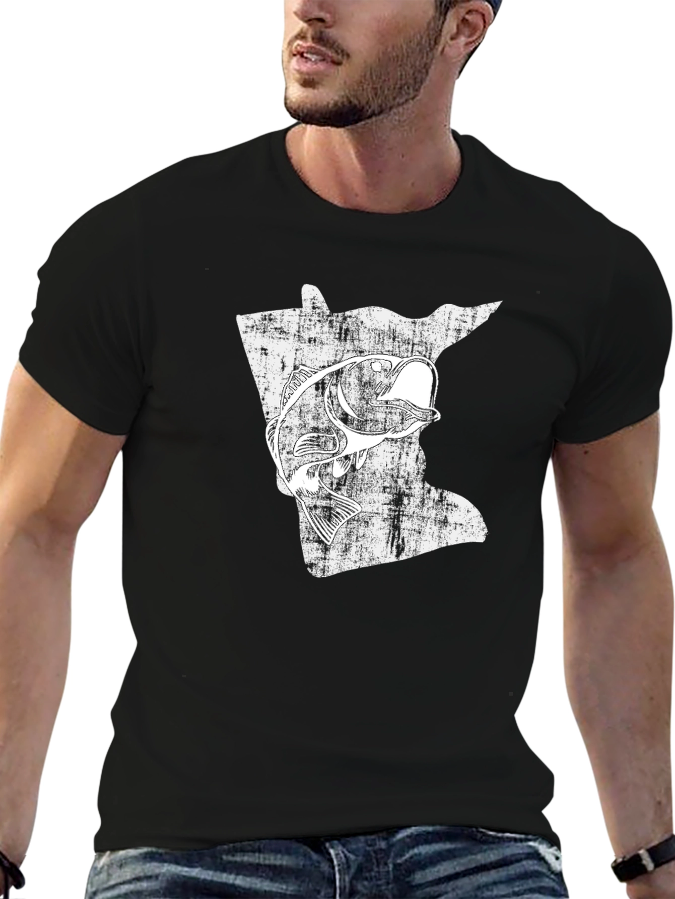 Minnesota Fishing T-Shirt - State Map Bass Design