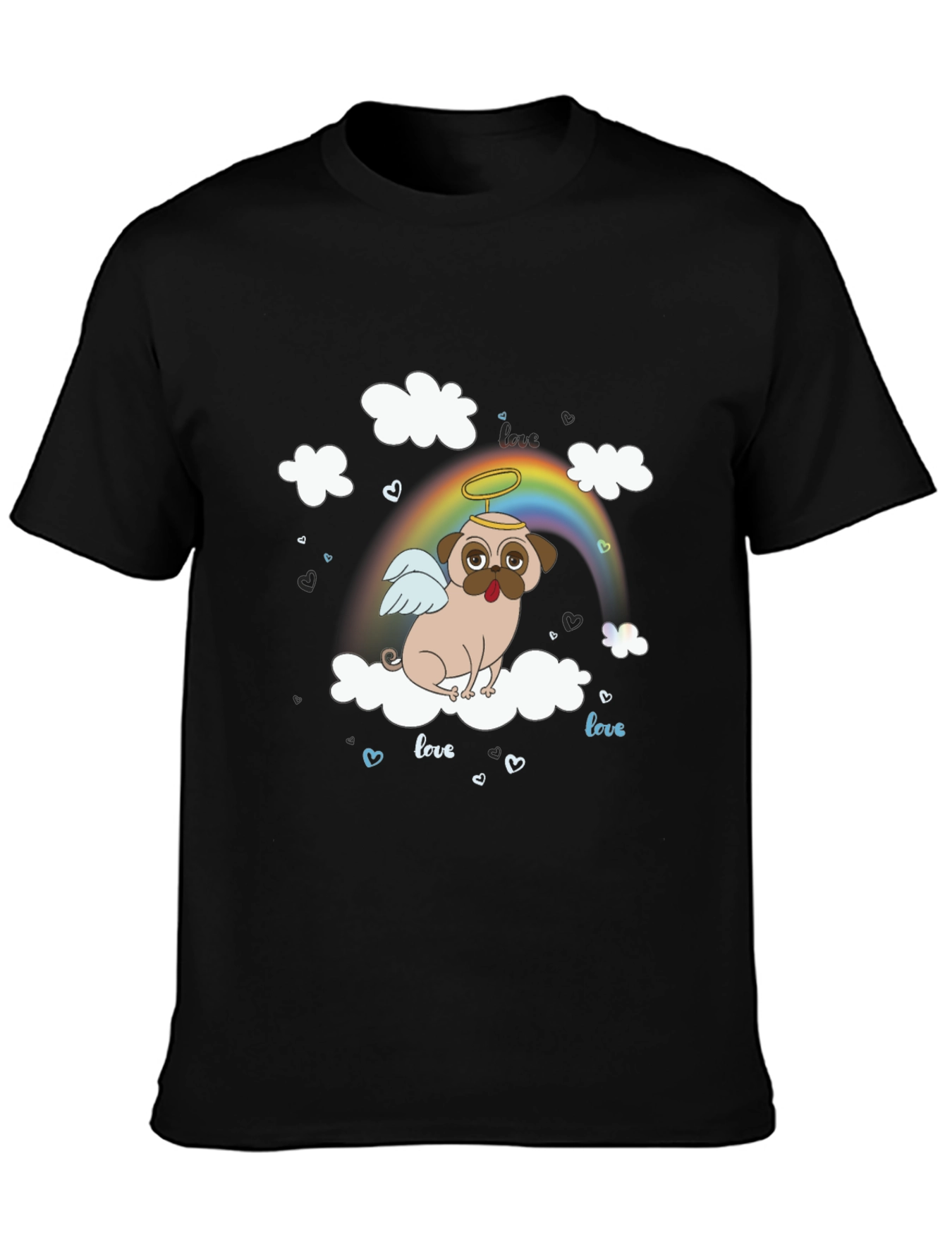 Angel Pug Dog on Cloud T-Shirt