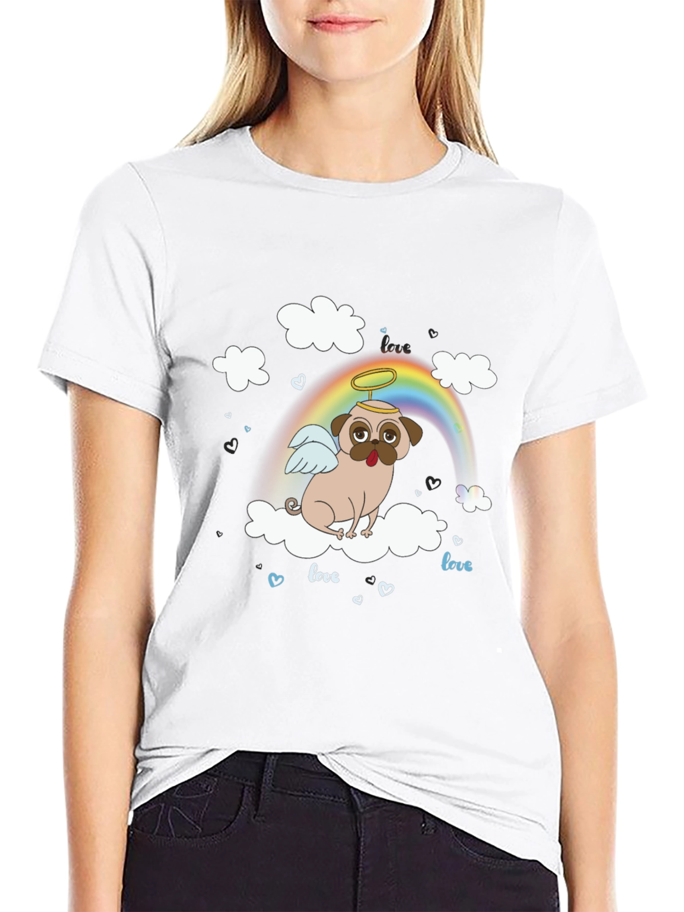Angel Pug Dog on Cloud T-Shirt