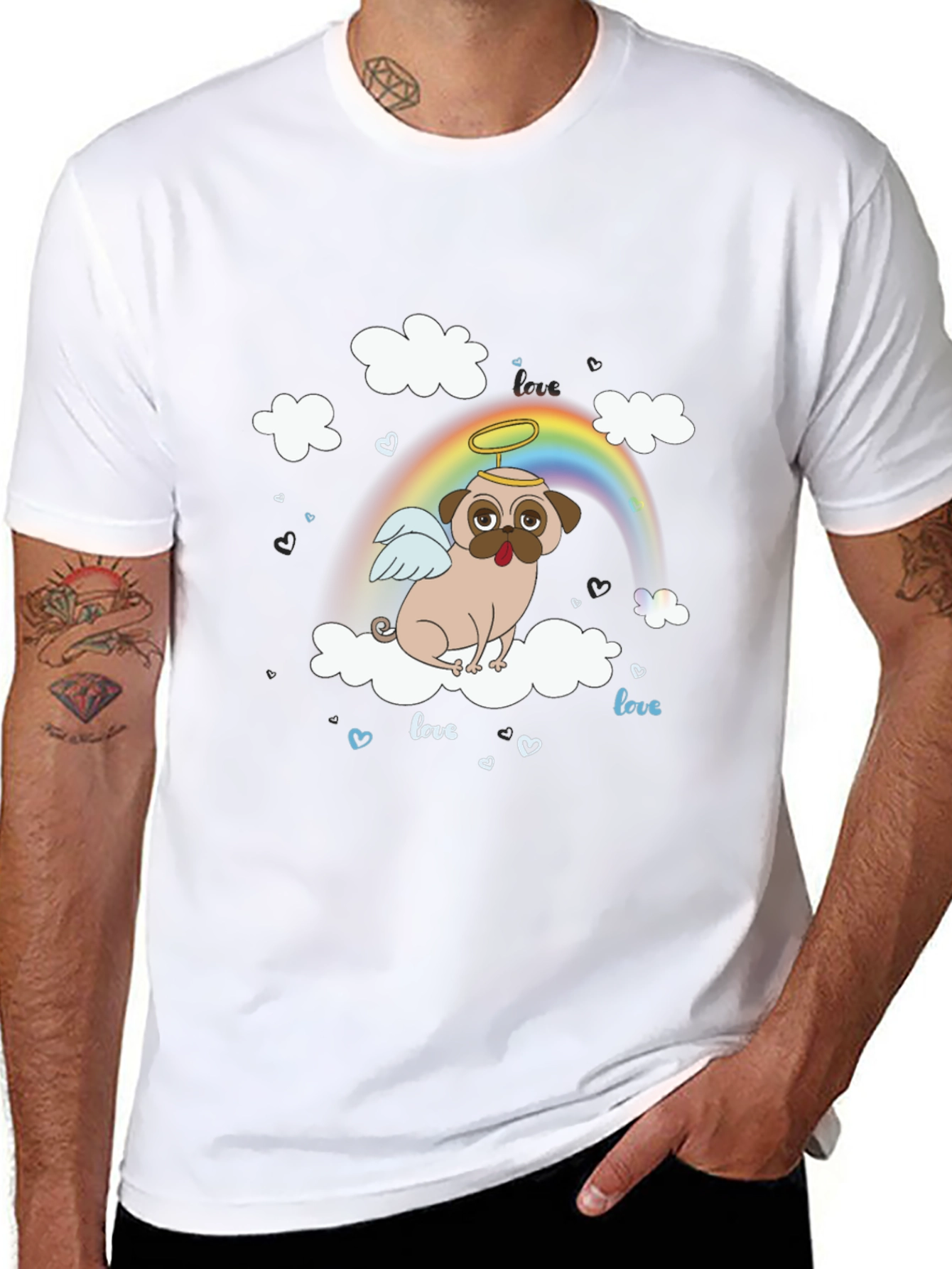 Angel Pug Dog on Cloud T-Shirt