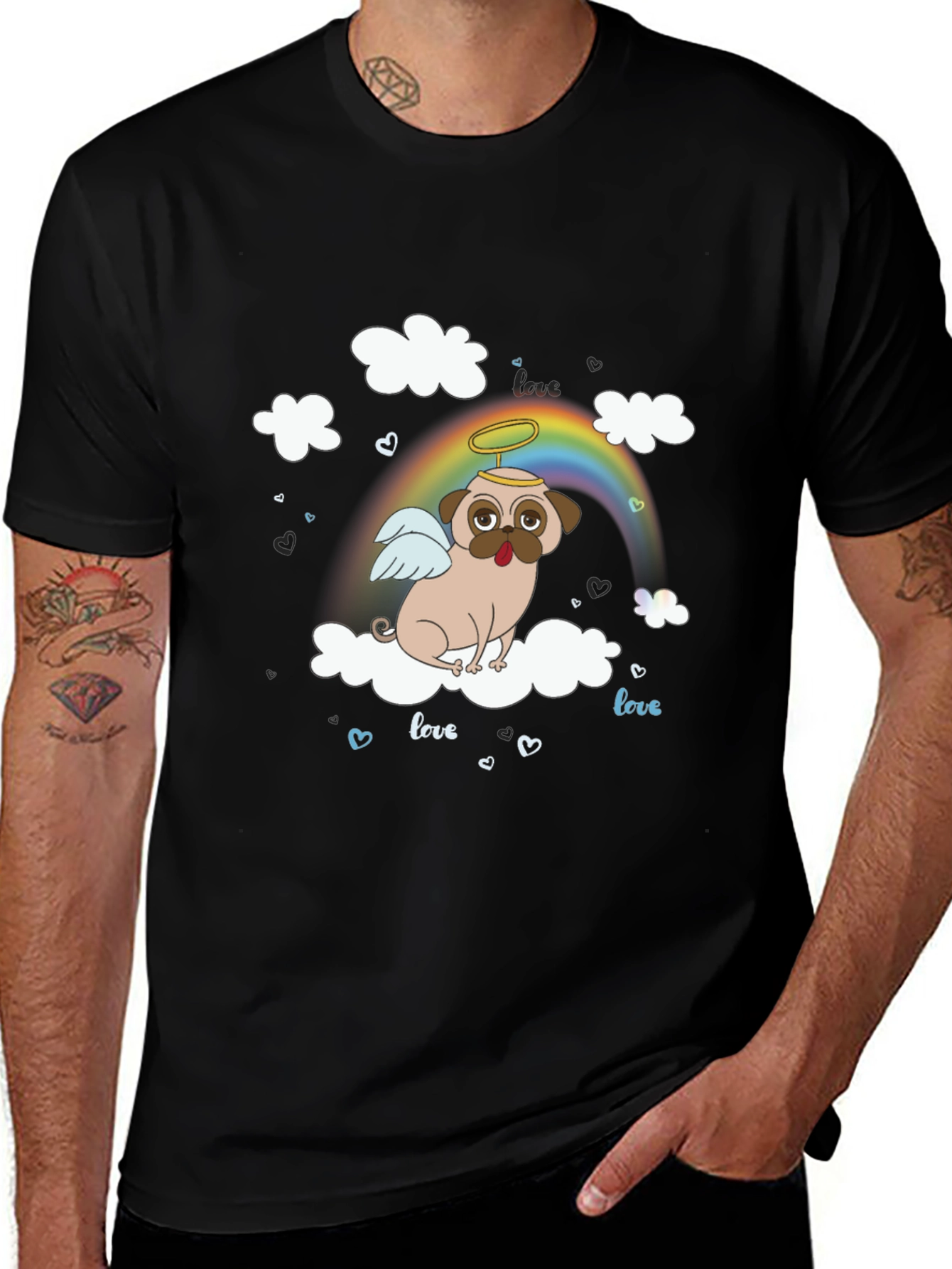Angel Pug Dog on Cloud T-Shirt