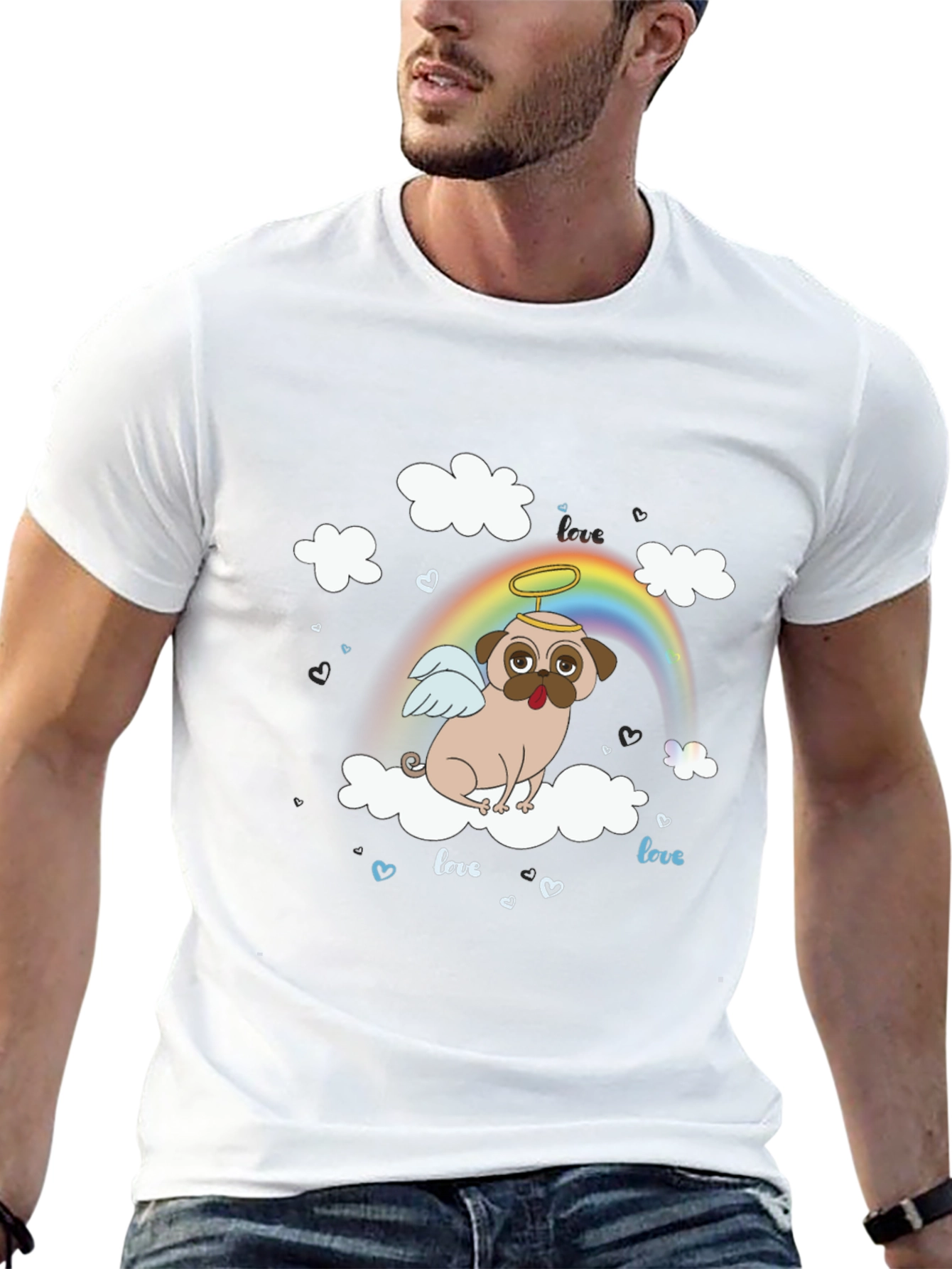 Angel Pug Dog on Cloud T-Shirt