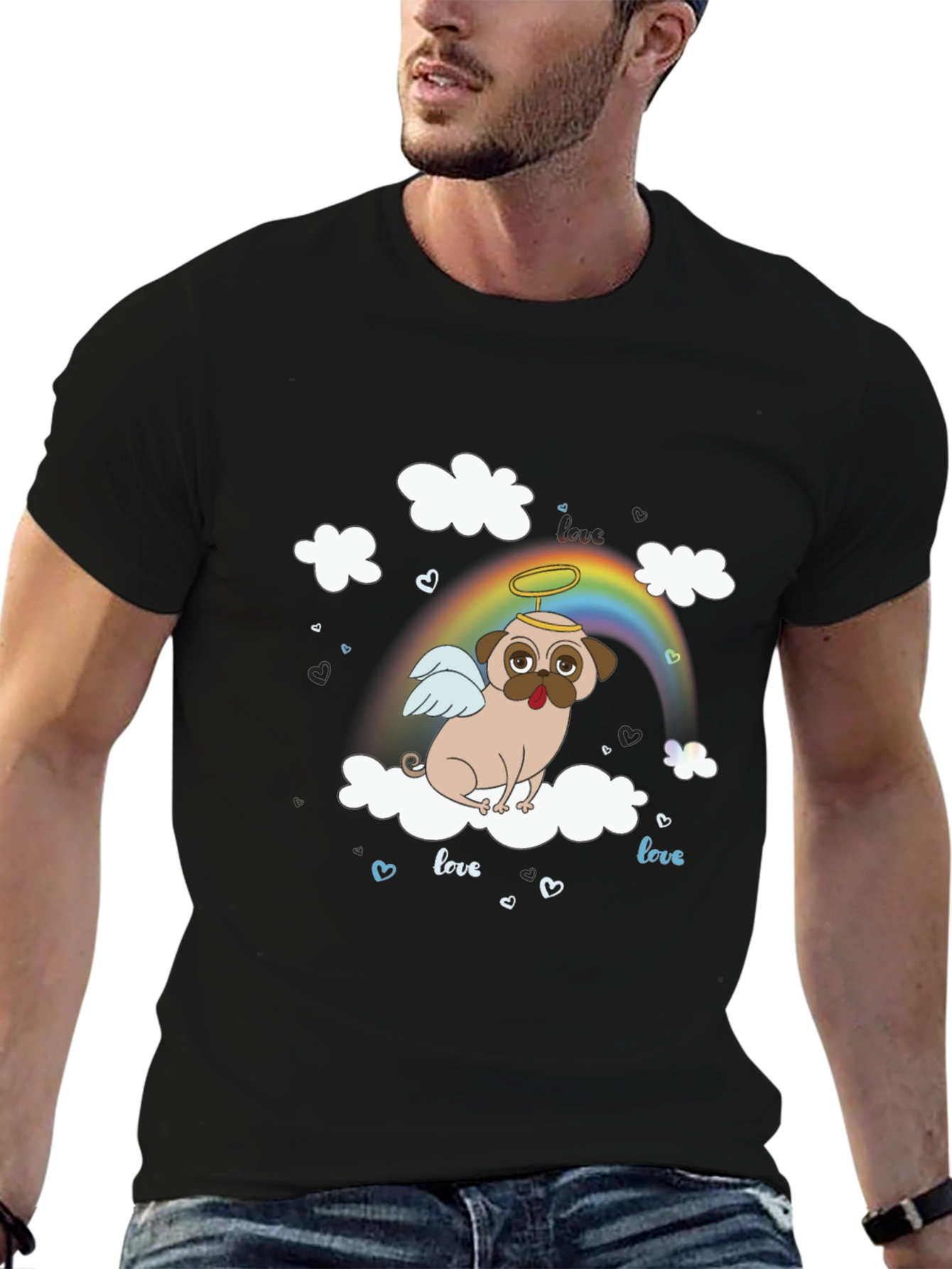 Angel Pug Dog on Cloud T-Shirt