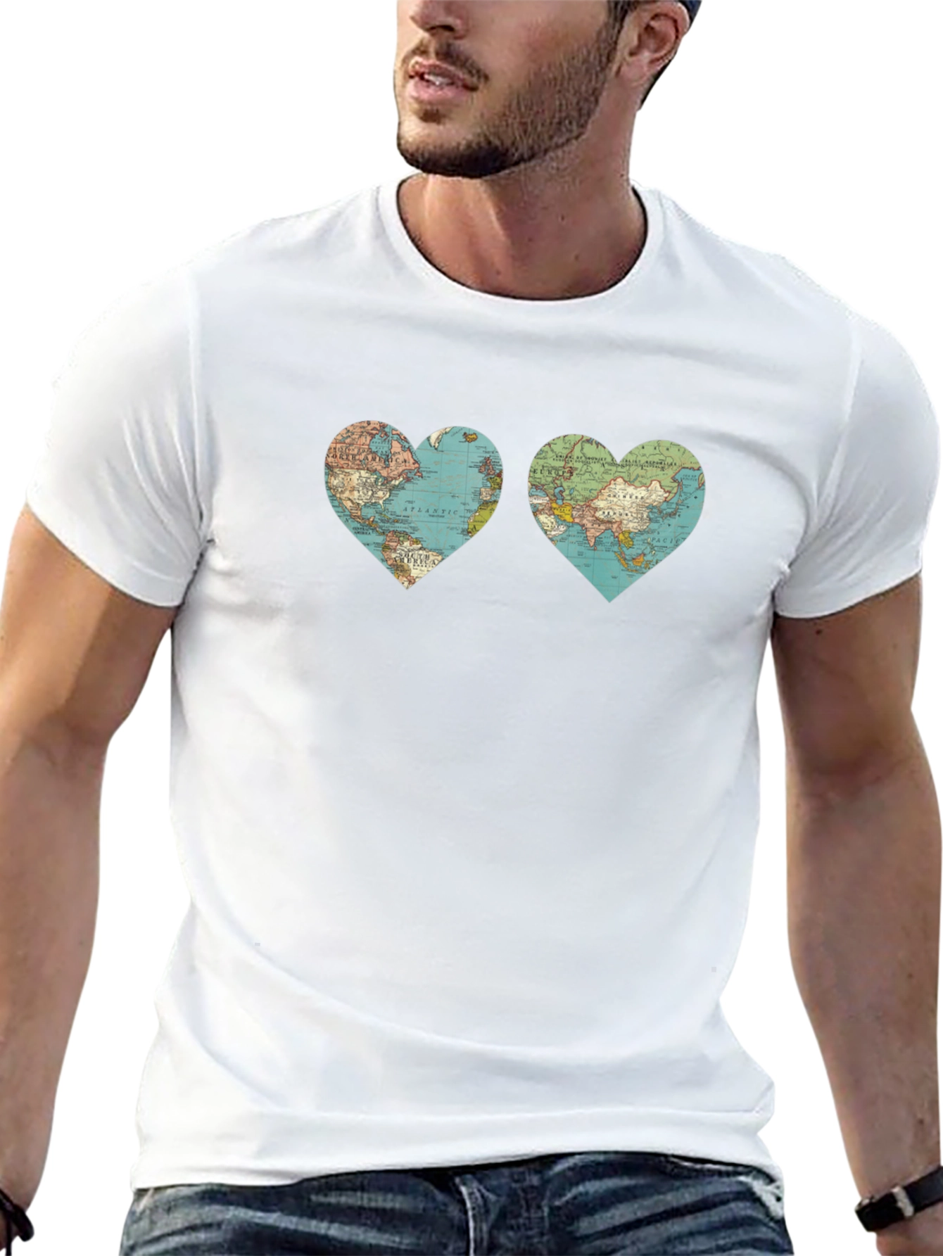 World Map Heart Graphic T-Shirt
