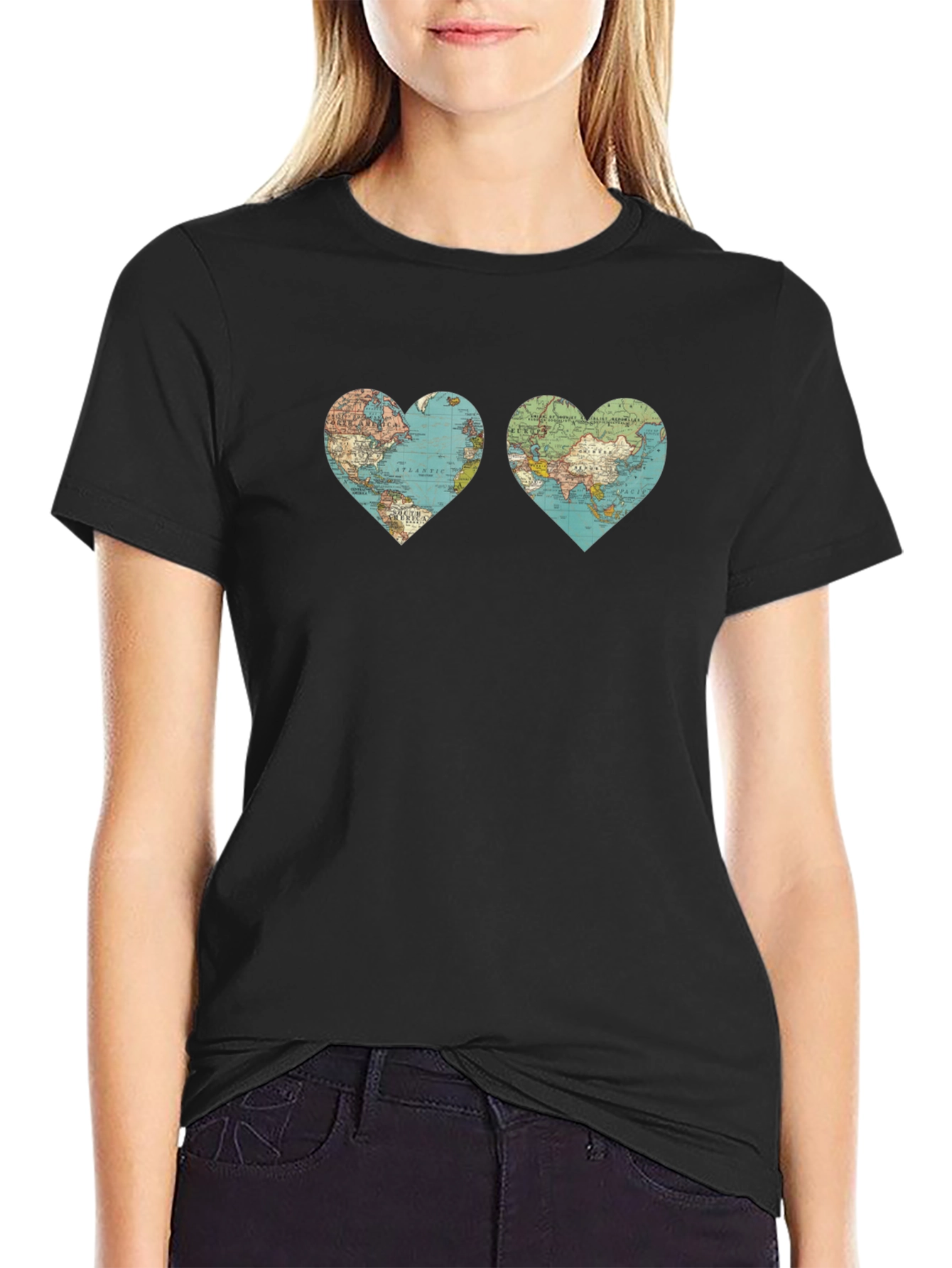 World Map Heart Graphic T-Shirt