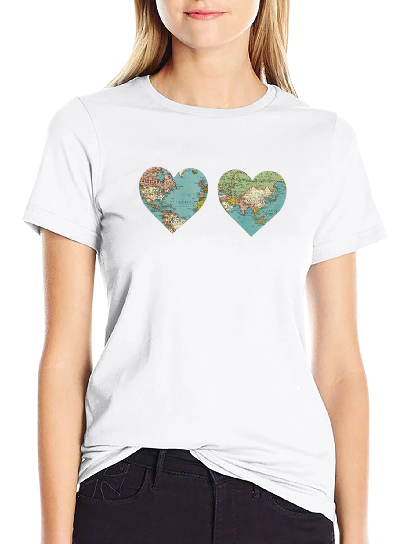 World Map Heart Graphic T-Shirt