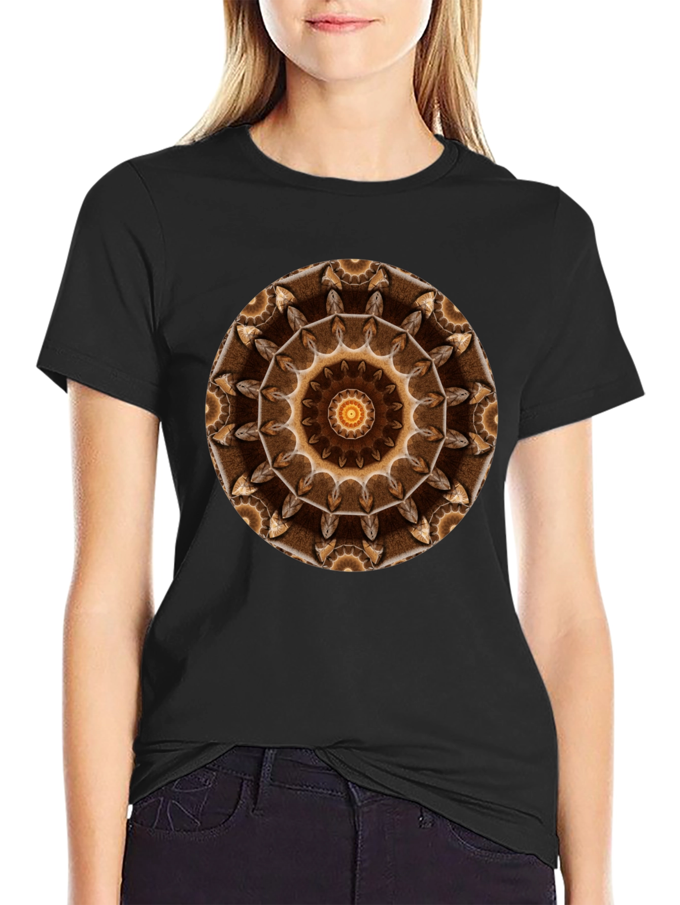 Boho Mandala Graphic Tee - Casual Black T-Shirt