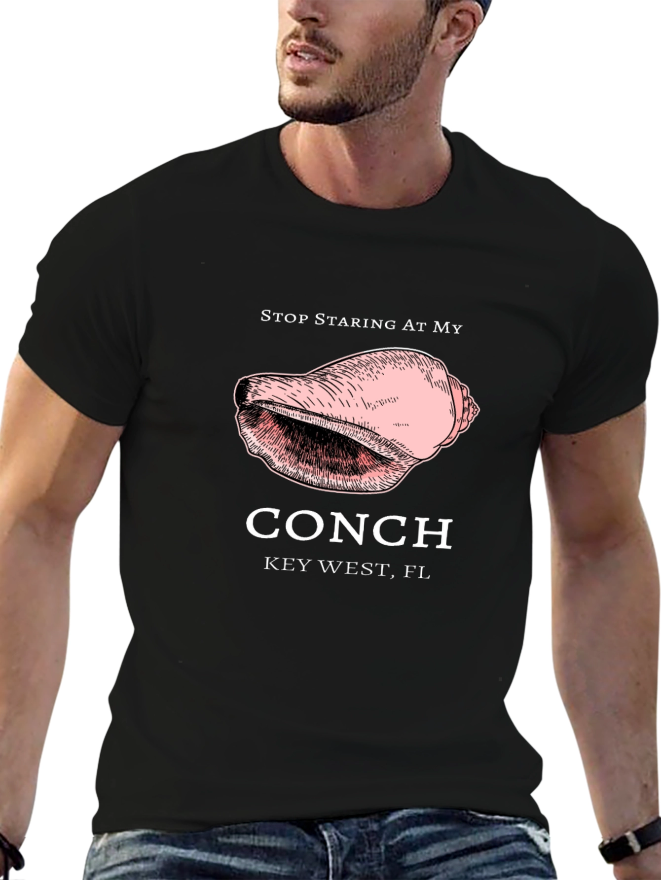 Stop Staring At My Conch Black T-Shirt