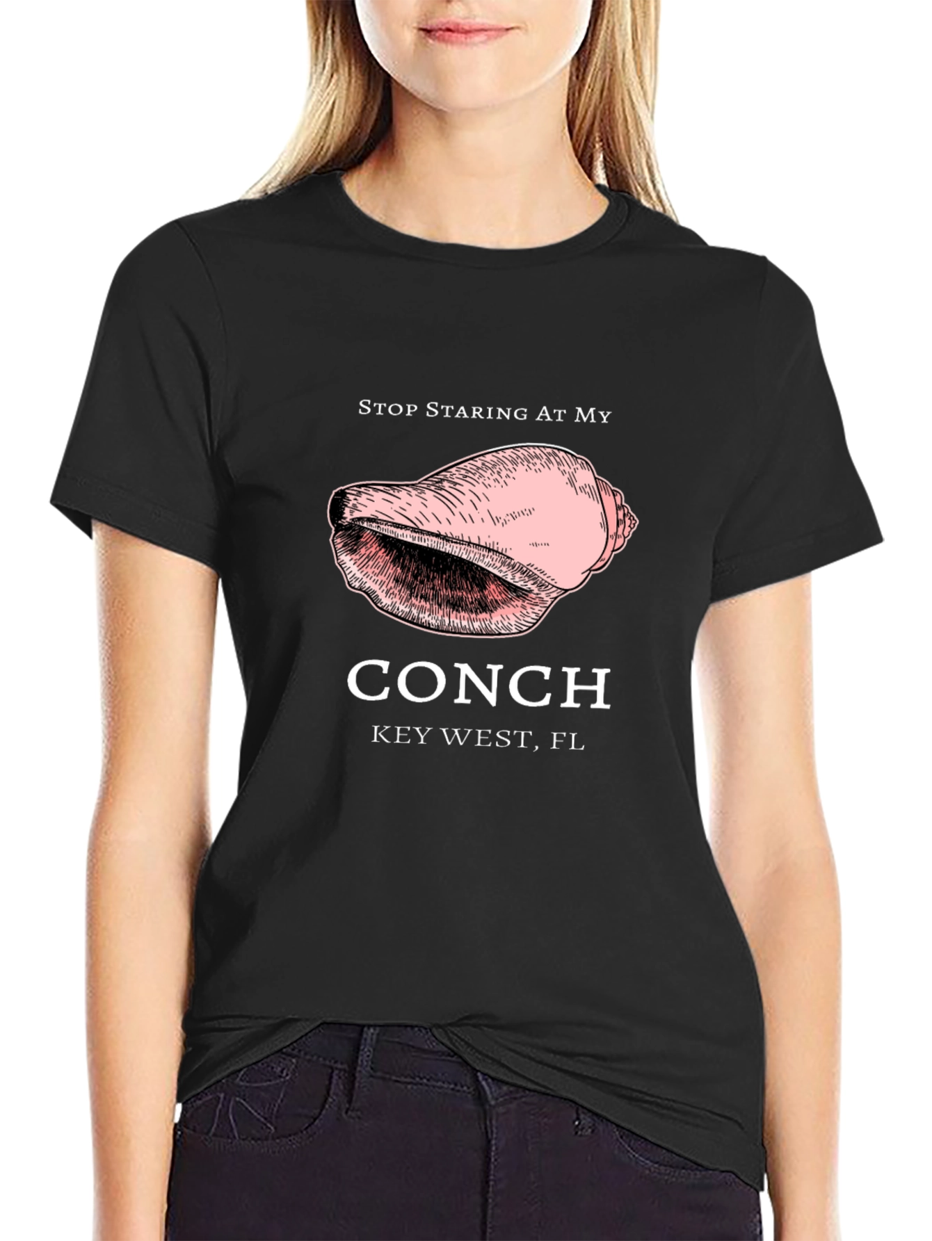 Stop Staring At My Conch Black T-Shirt