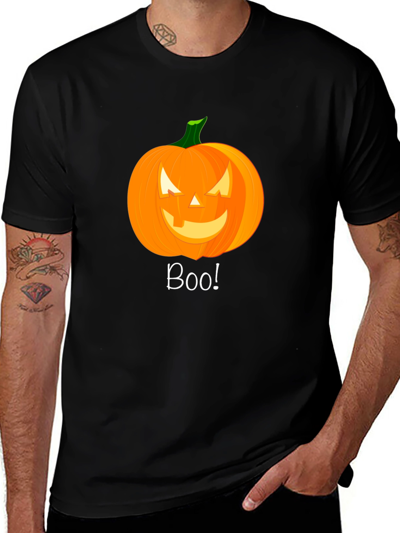 Boo! Halloween Pumpkin Graphic Tee - Black