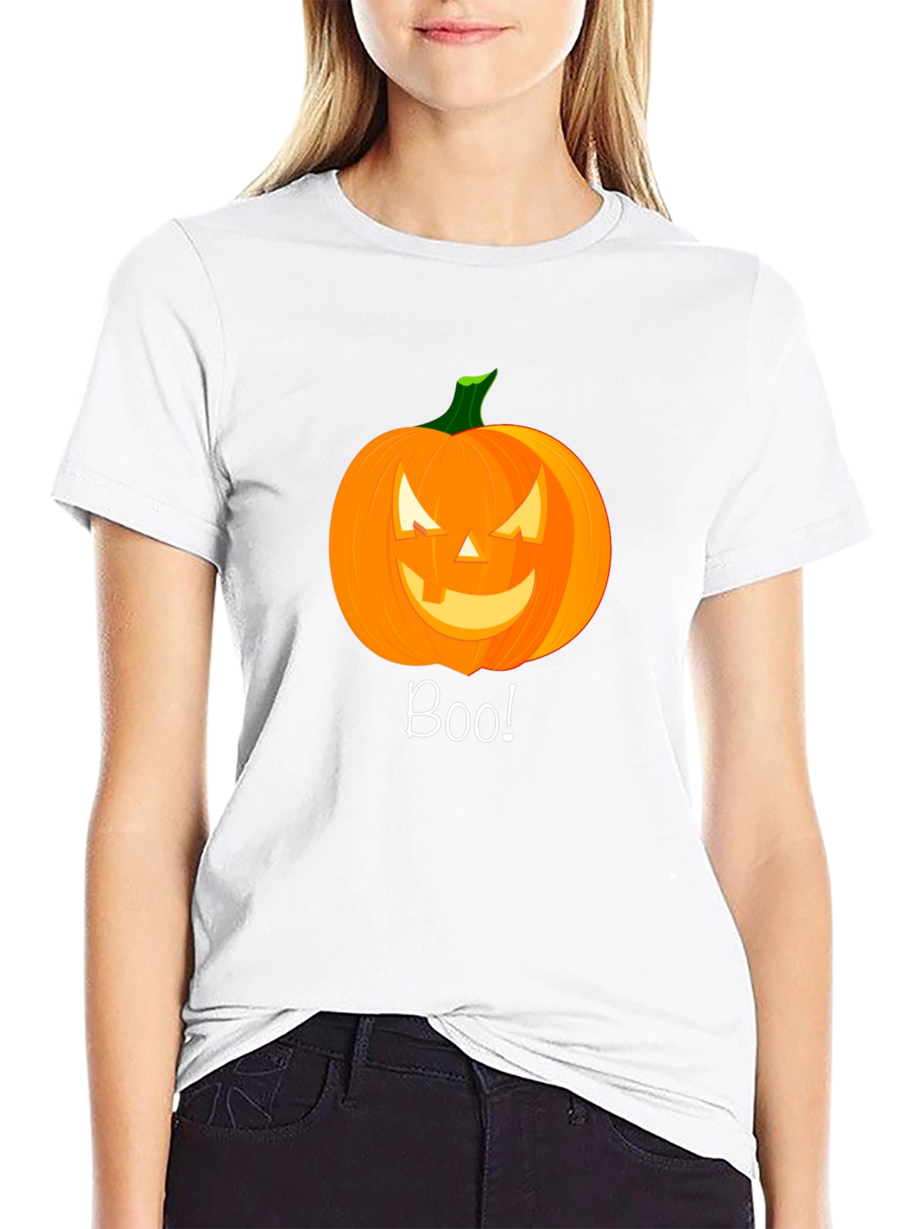 Boo! Halloween Pumpkin Graphic Tee - Black