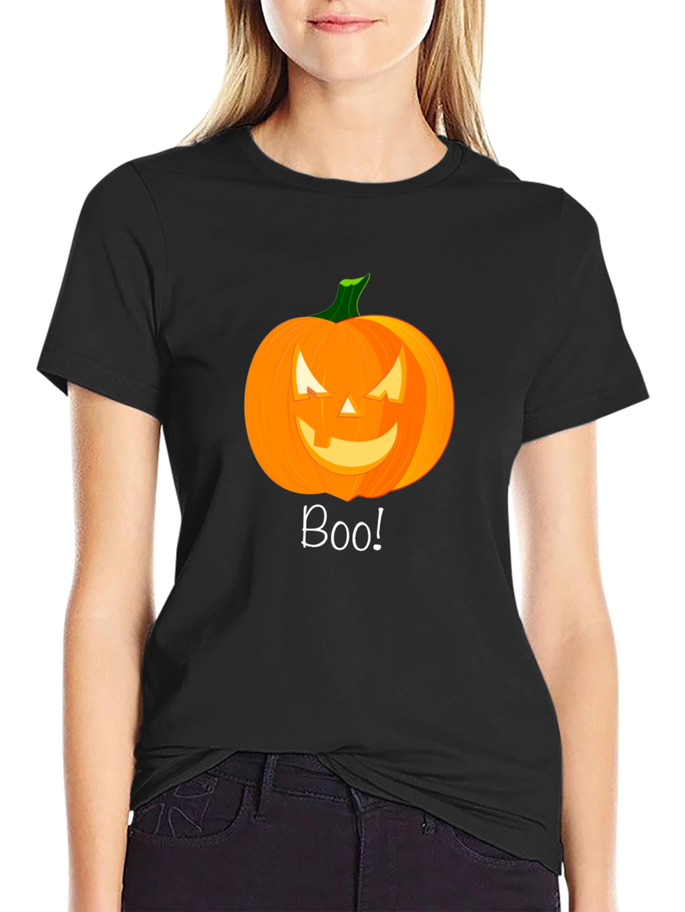 Boo! Halloween Pumpkin Graphic Tee - Black
