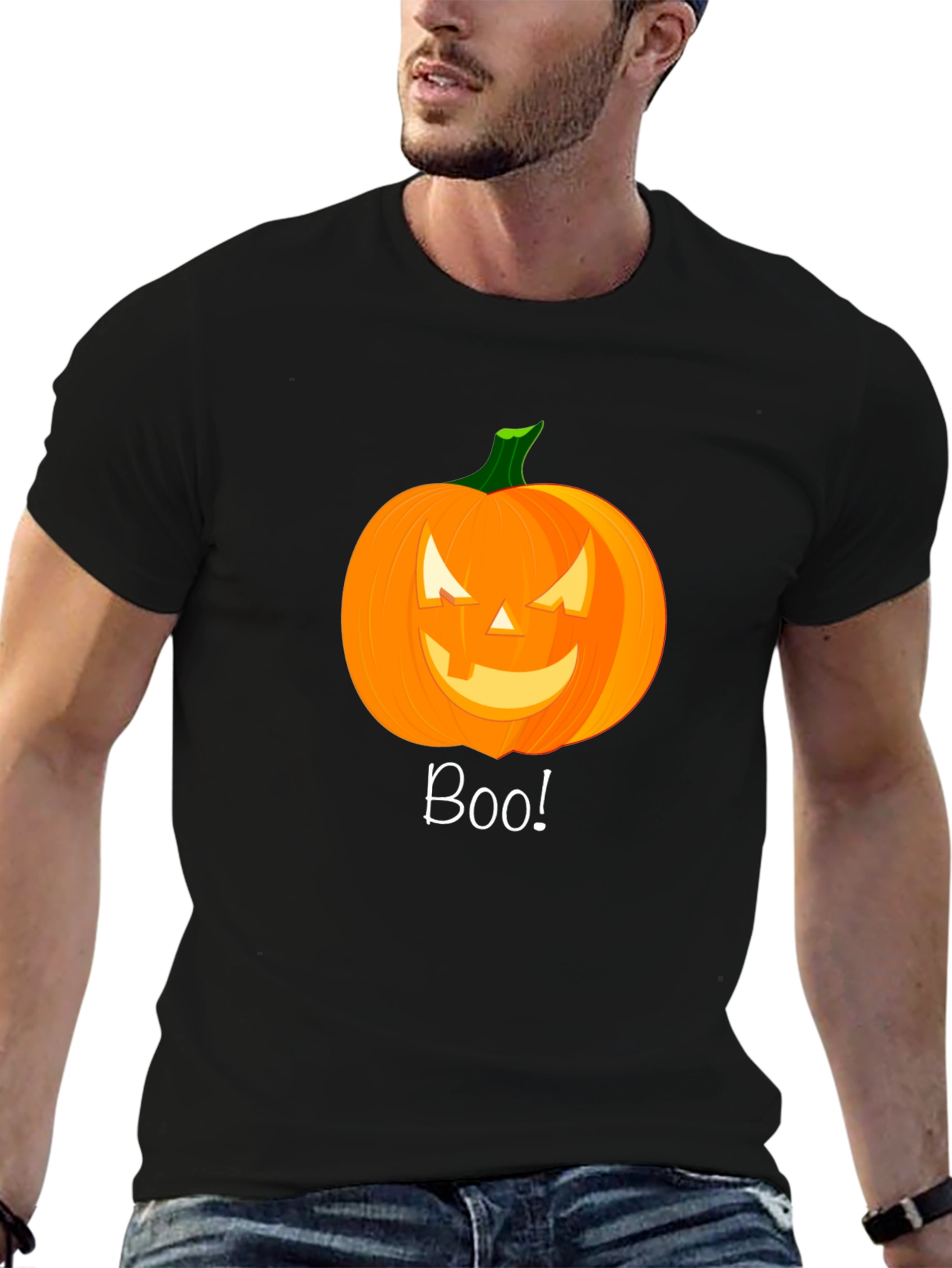 Boo! Halloween Pumpkin Graphic Tee - Black