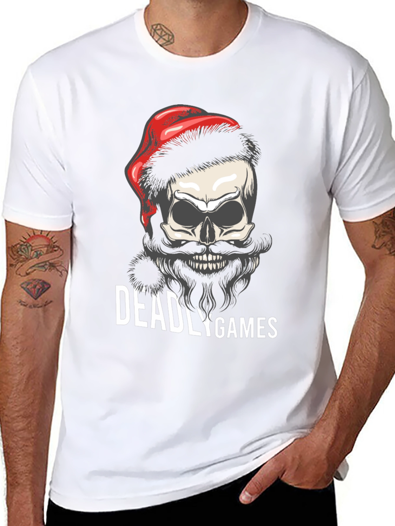 Deadly Games Skull Santa Hat Graphic Tee