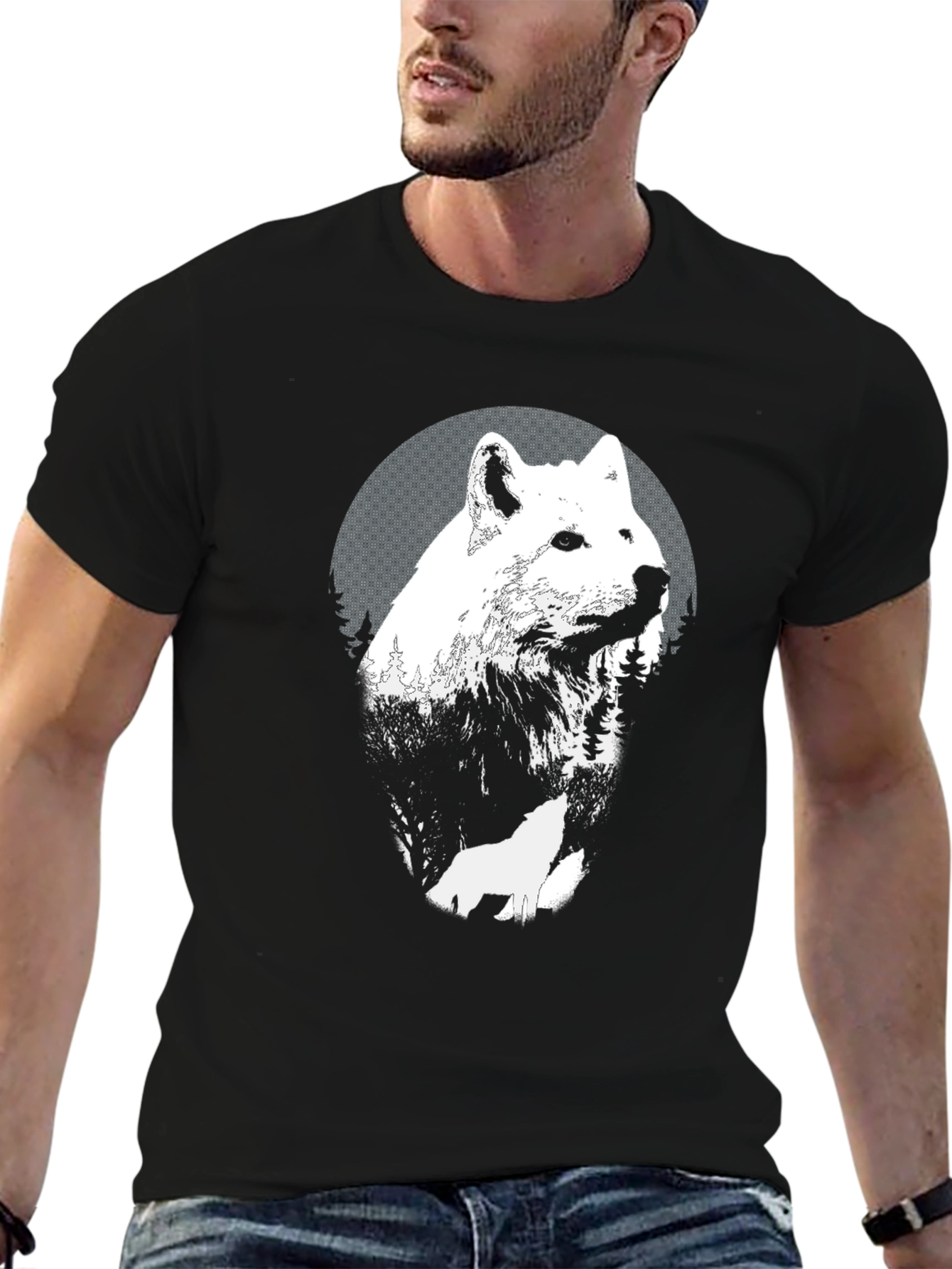 Wolf Graphic Tee - Black Cotton T-Shirt