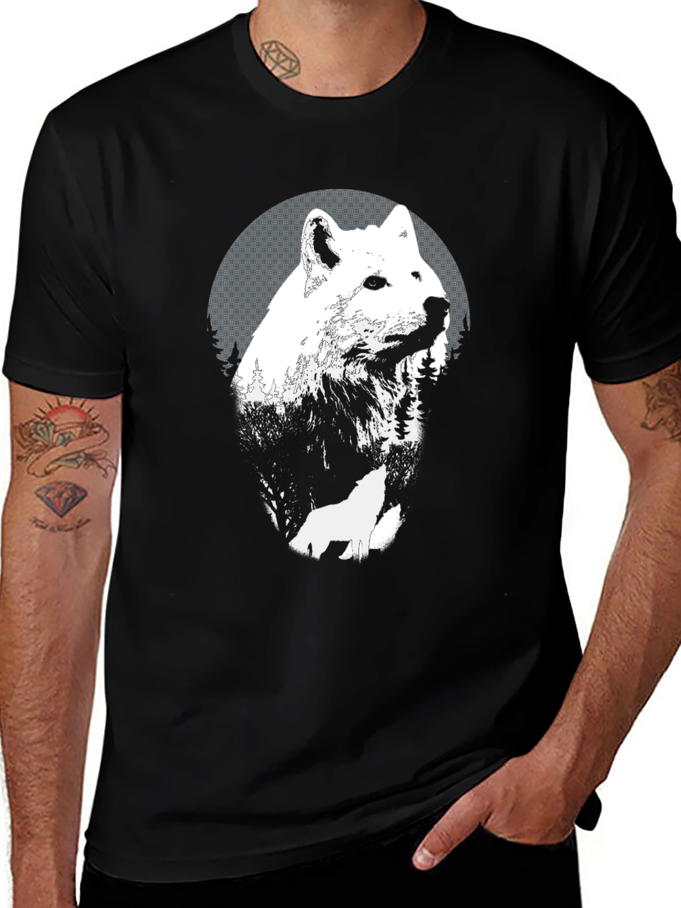 Wolf Graphic Tee - Black Cotton T-Shirt