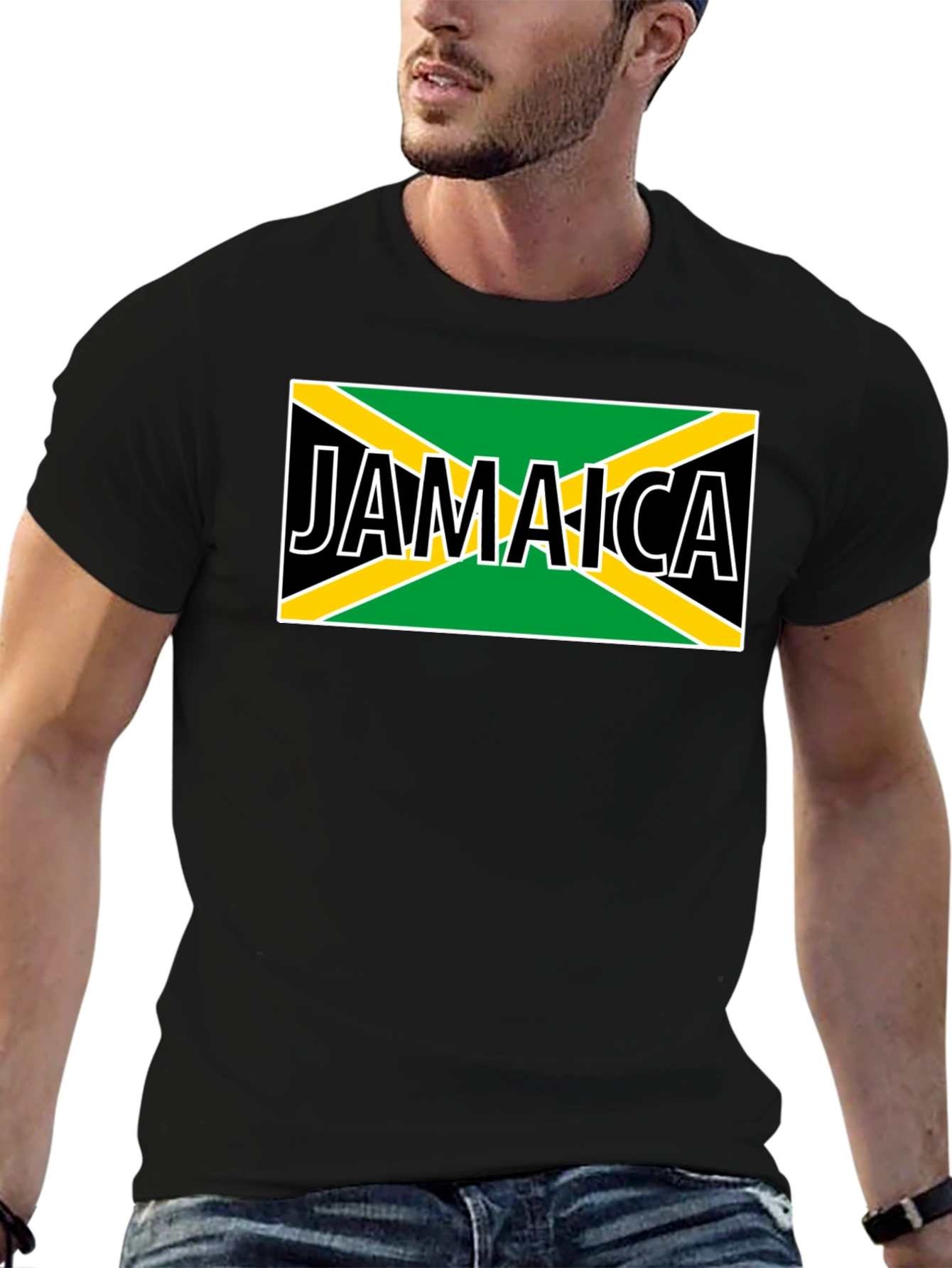 Jamaica Flag Graphic Tee - Black Cotton T-Shirt