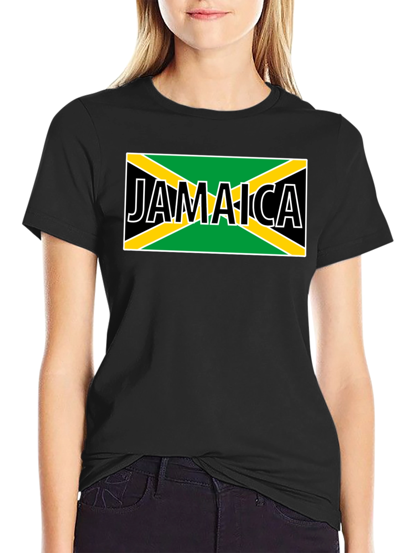 Jamaica Flag Graphic Tee - Black Cotton T-Shirt